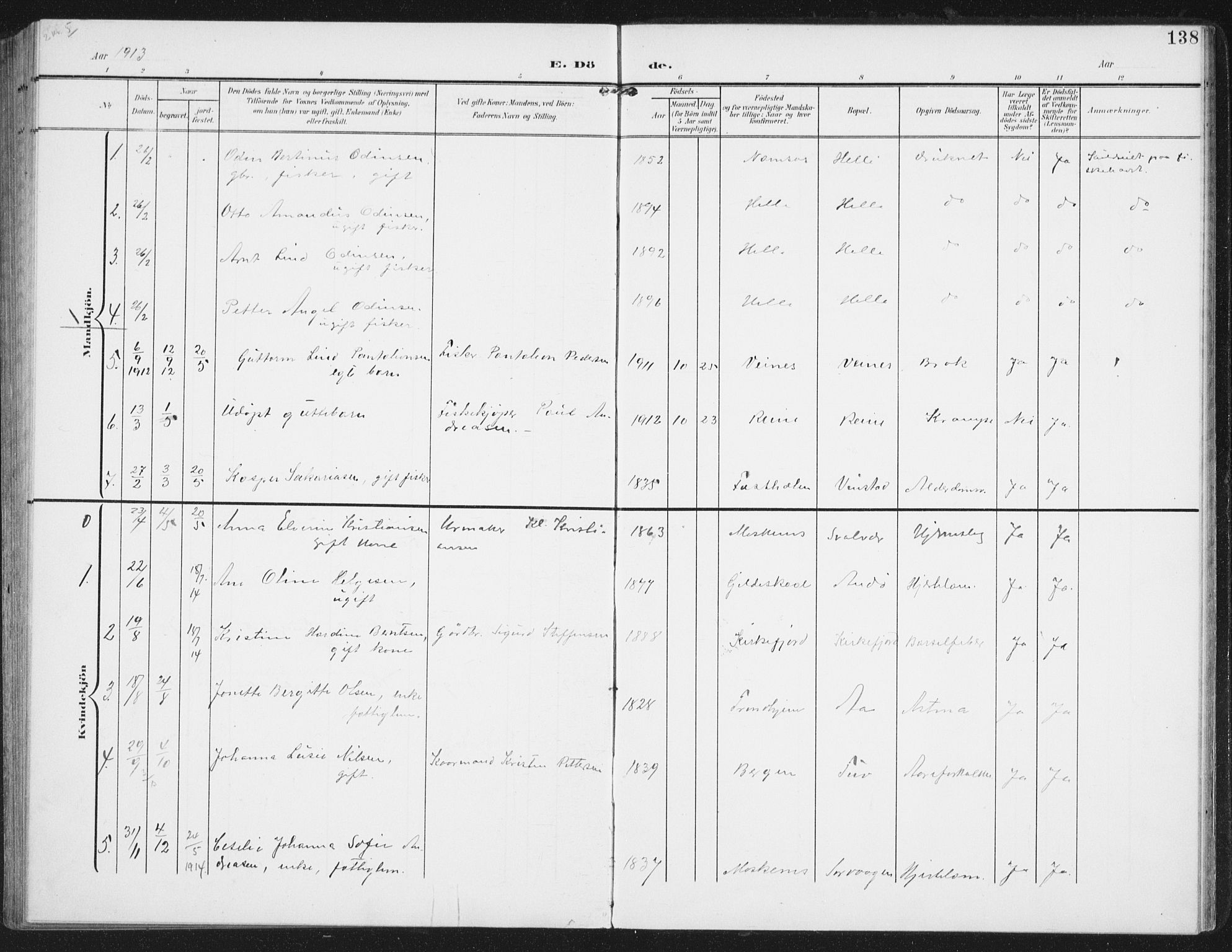 Ministerialprotokoller, klokkerbøker og fødselsregistre - Nordland, AV/SAT-A-1459/886/L1221: Ministerialbok nr. 886A03, 1903-1913, s. 138