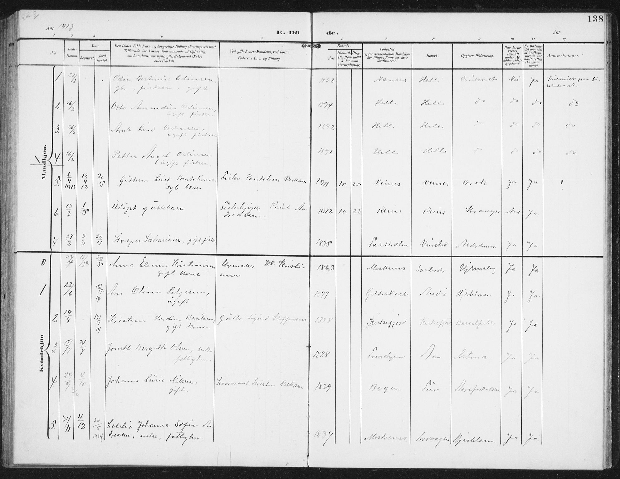 Ministerialprotokoller, klokkerbøker og fødselsregistre - Nordland, SAT/A-1459/886/L1221: Ministerialbok nr. 886A03, 1903-1913, s. 138