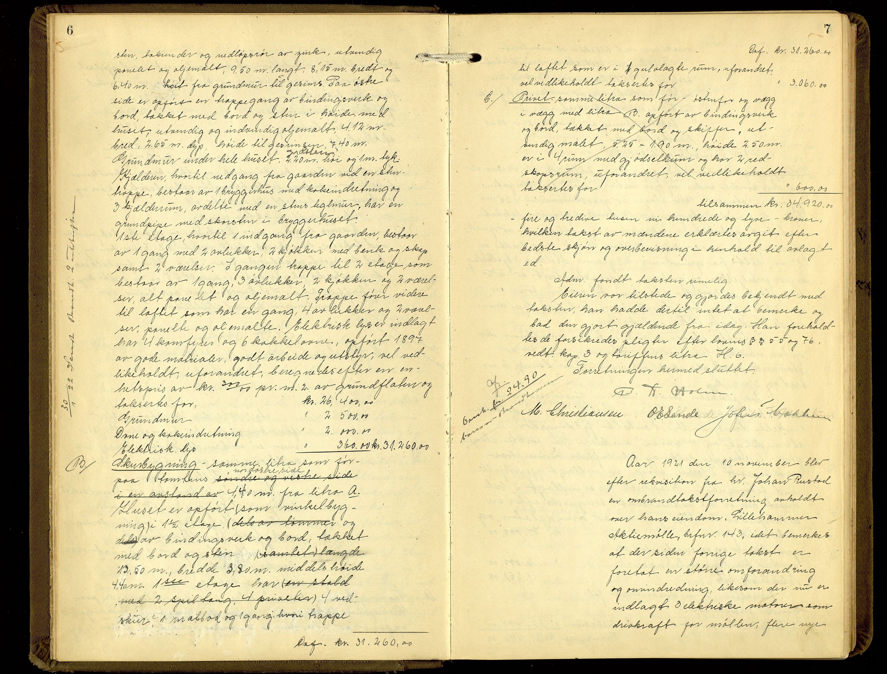 Norges Brannkasse, Lillehammer, AV/SAH-NBRANL-042/F/L0008: Branntakstprotokoll, 1921-1926, s. 6-7