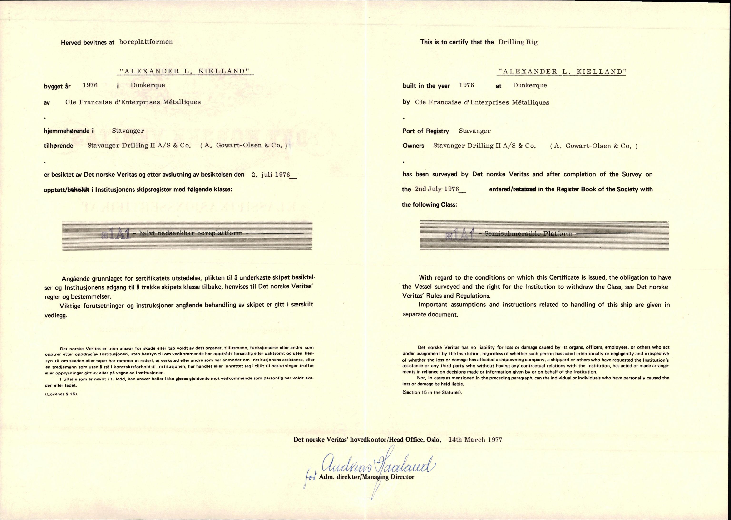 Pa 1503 - Stavanger Drilling AS, AV/SAST-A-101906/2/E/Eb/Eba/L0007: Sak og korrespondanse, 1975-1980