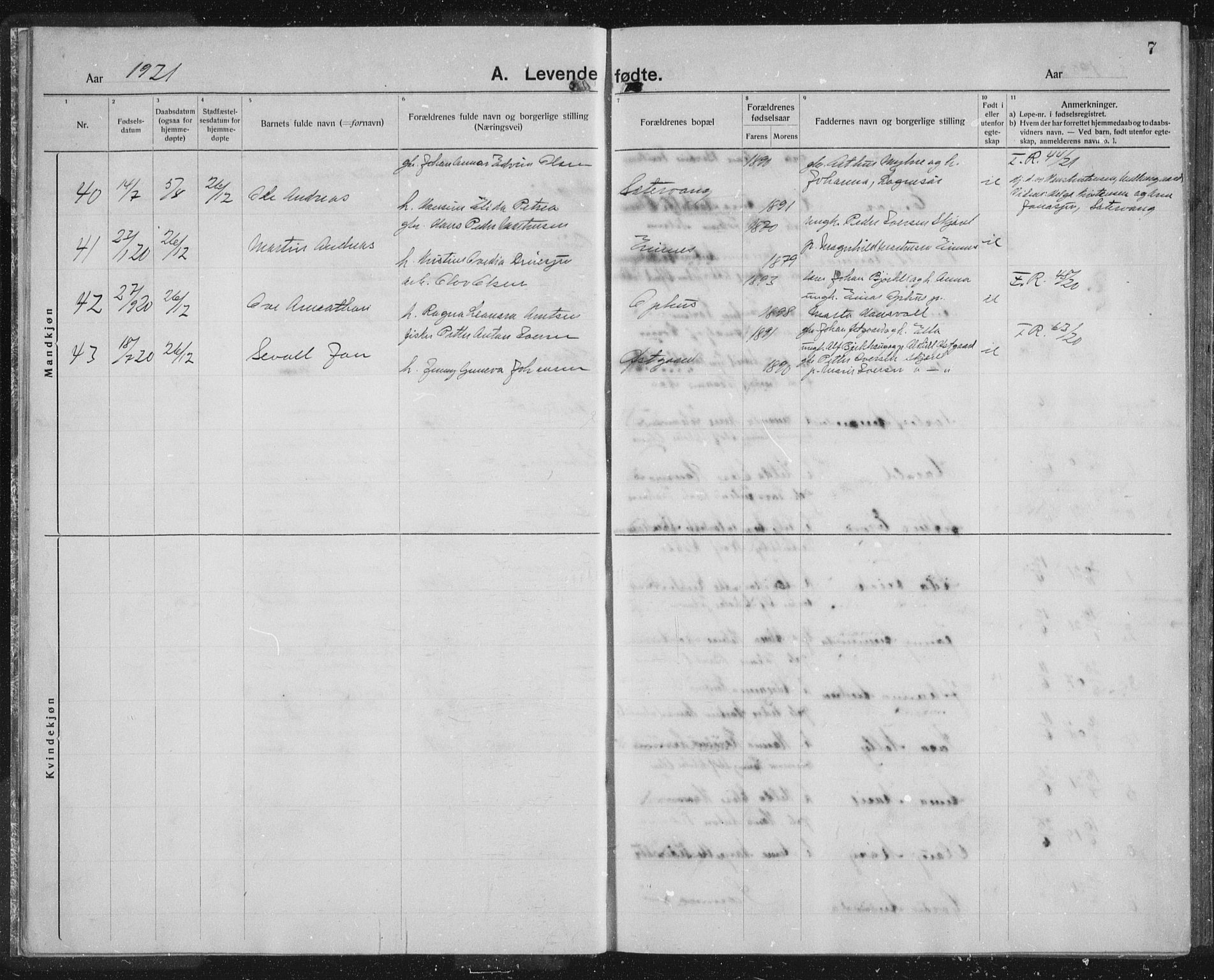 Balsfjord sokneprestembete, AV/SATØ-S-1303/G/Gab/L0010klokker: Klokkerbok nr. 10, 1921-1936, s. 7