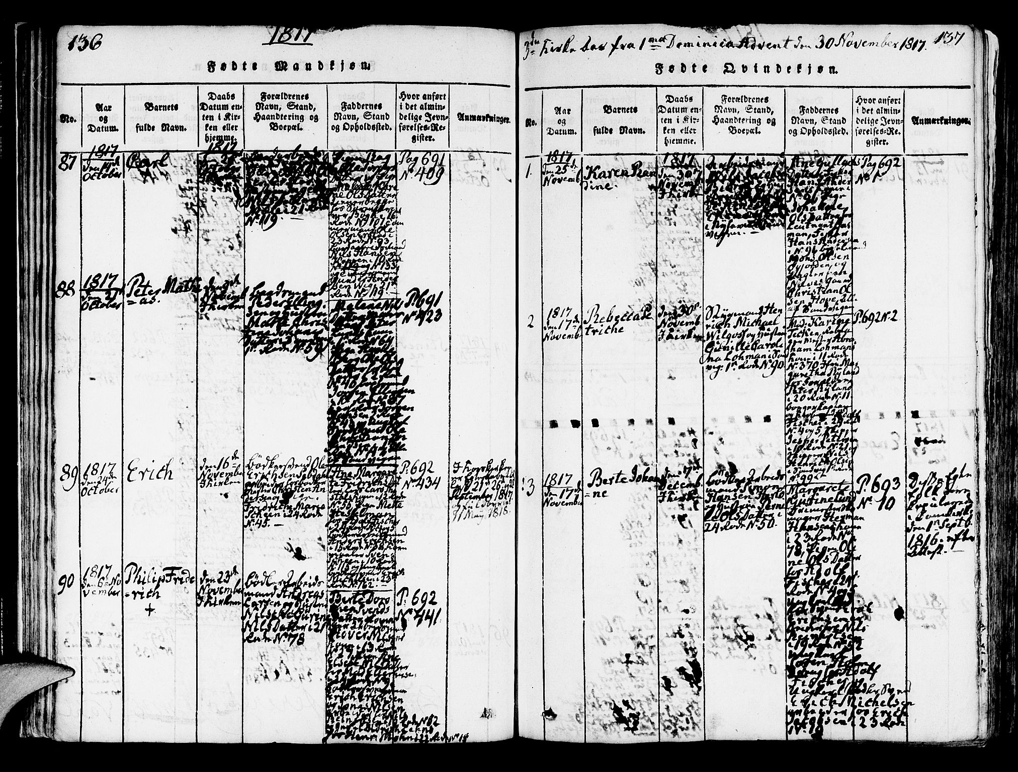 Korskirken sokneprestembete, SAB/A-76101/H/Hab: Klokkerbok nr. A 1b, 1815-1821, s. 136-137