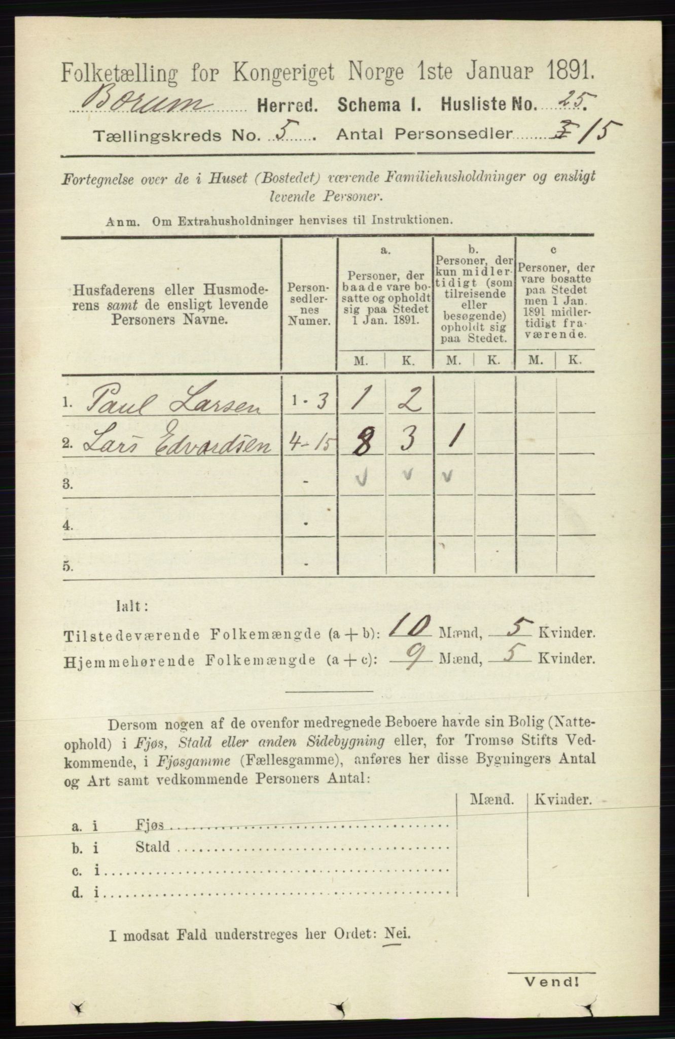 RA, Folketelling 1891 for 0219 Bærum herred, 1891, s. 2961
