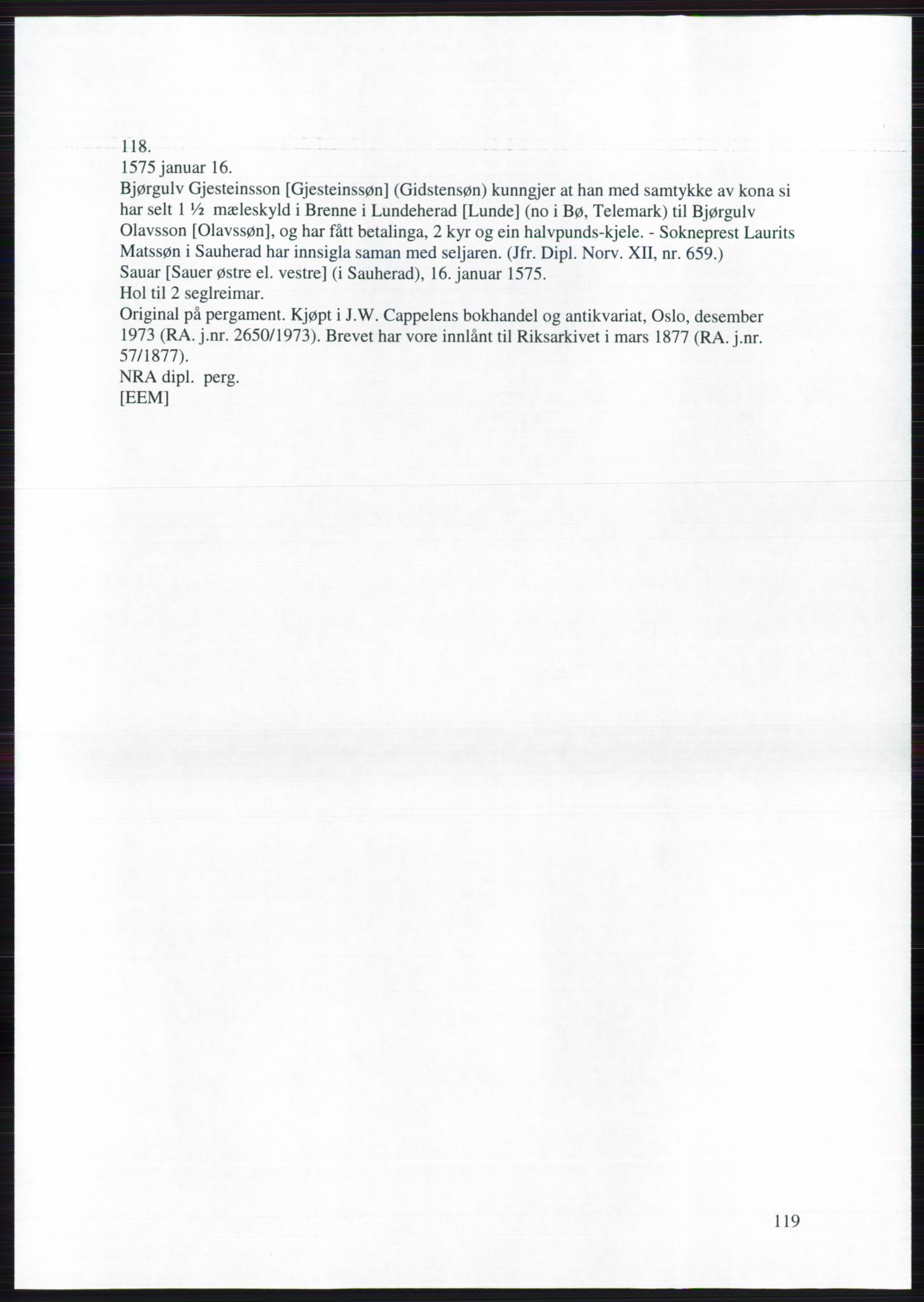 Riksarkivets diplomsamling, AV/RA-EA-5965, 1572-1581, s. 119