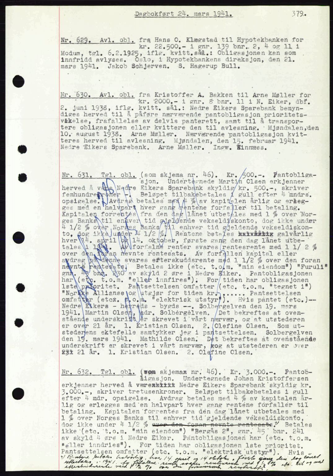 Eiker, Modum og Sigdal sorenskriveri, SAKO/A-123/G/Ga/Gab/L0043: Pantebok nr. A13, 1940-1941, Dagboknr: 629/1941