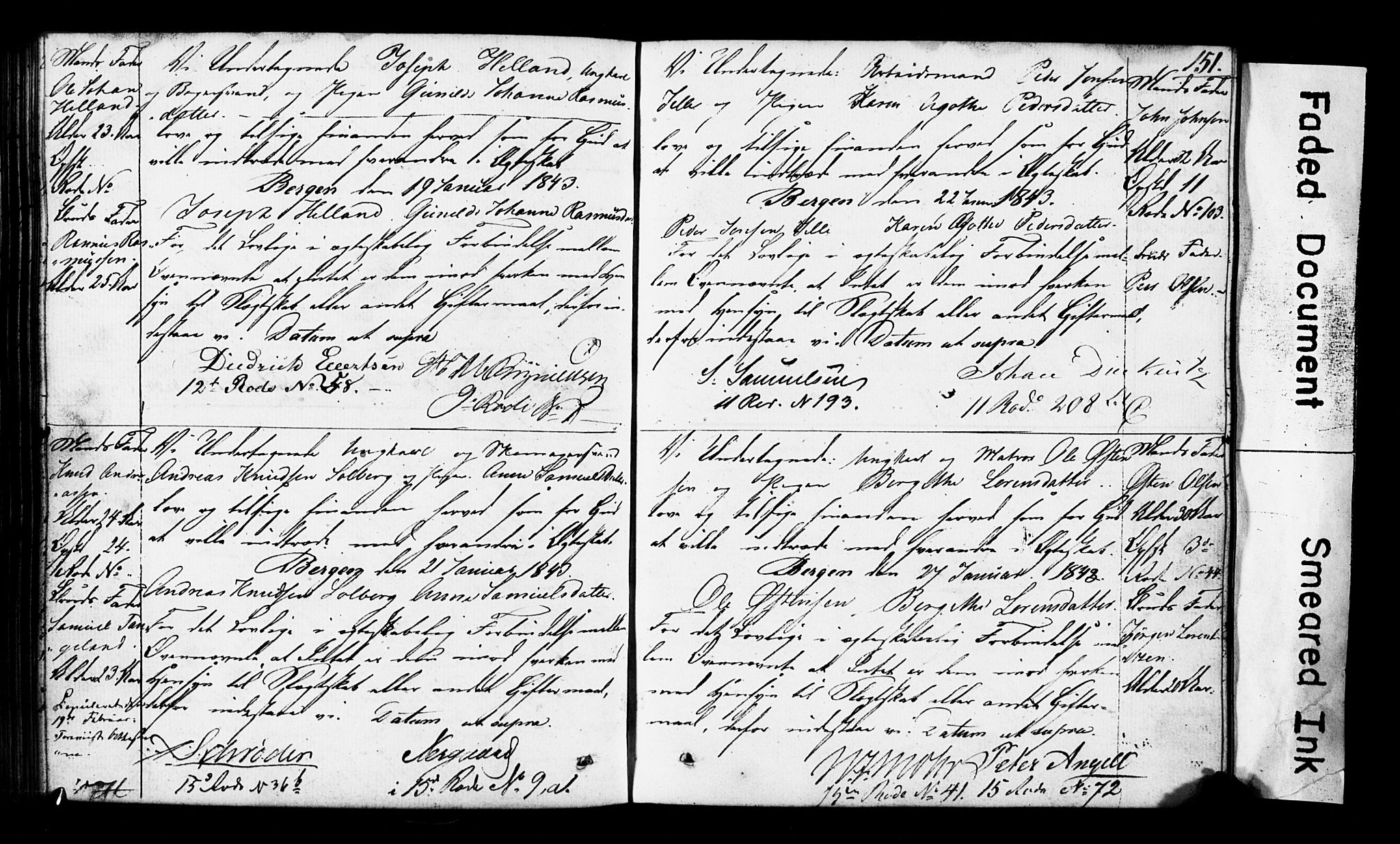 Domkirken sokneprestembete, SAB/A-74801: Forlovererklæringer nr. II.5.3, 1832-1845, s. 151