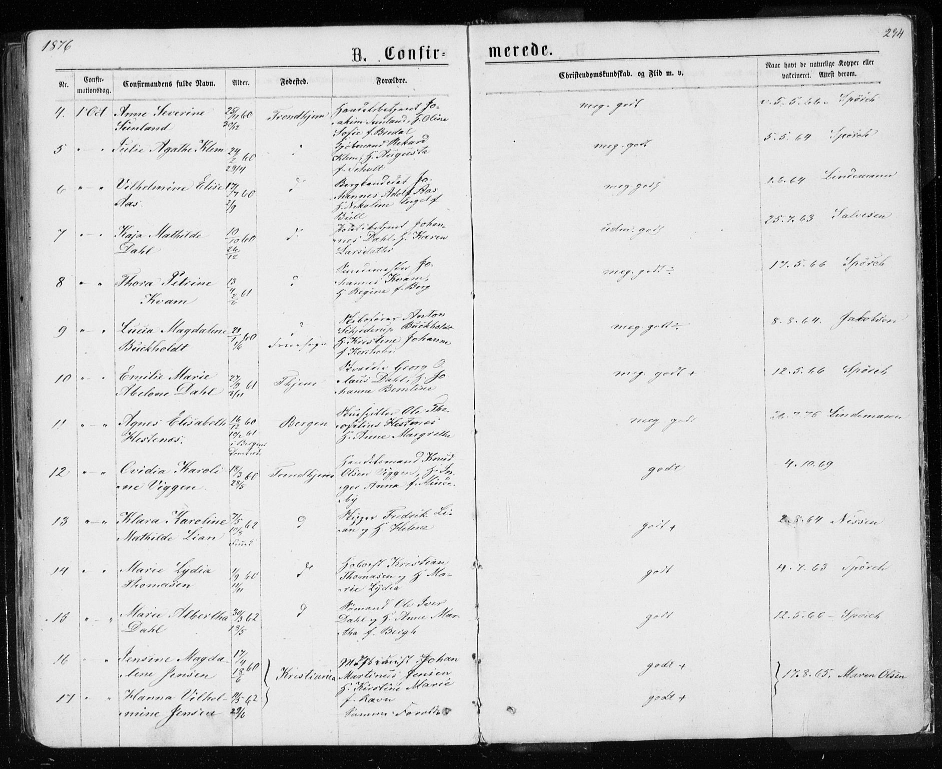 Ministerialprotokoller, klokkerbøker og fødselsregistre - Sør-Trøndelag, SAT/A-1456/601/L0054: Ministerialbok nr. 601A22, 1866-1877, s. 294