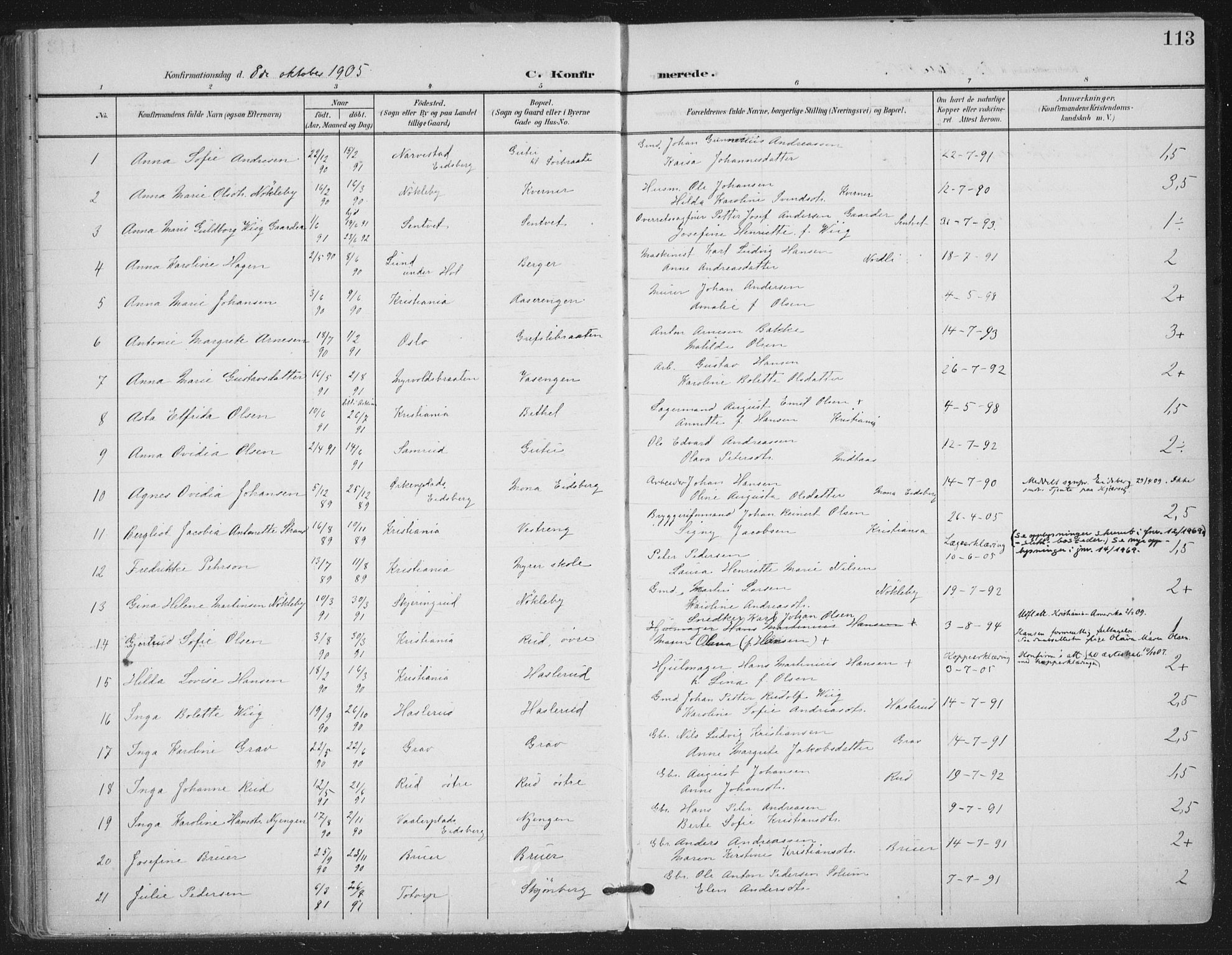 Trøgstad prestekontor Kirkebøker, AV/SAO-A-10925/F/Fa/L0011: Ministerialbok nr. I 11, 1899-1919, s. 113