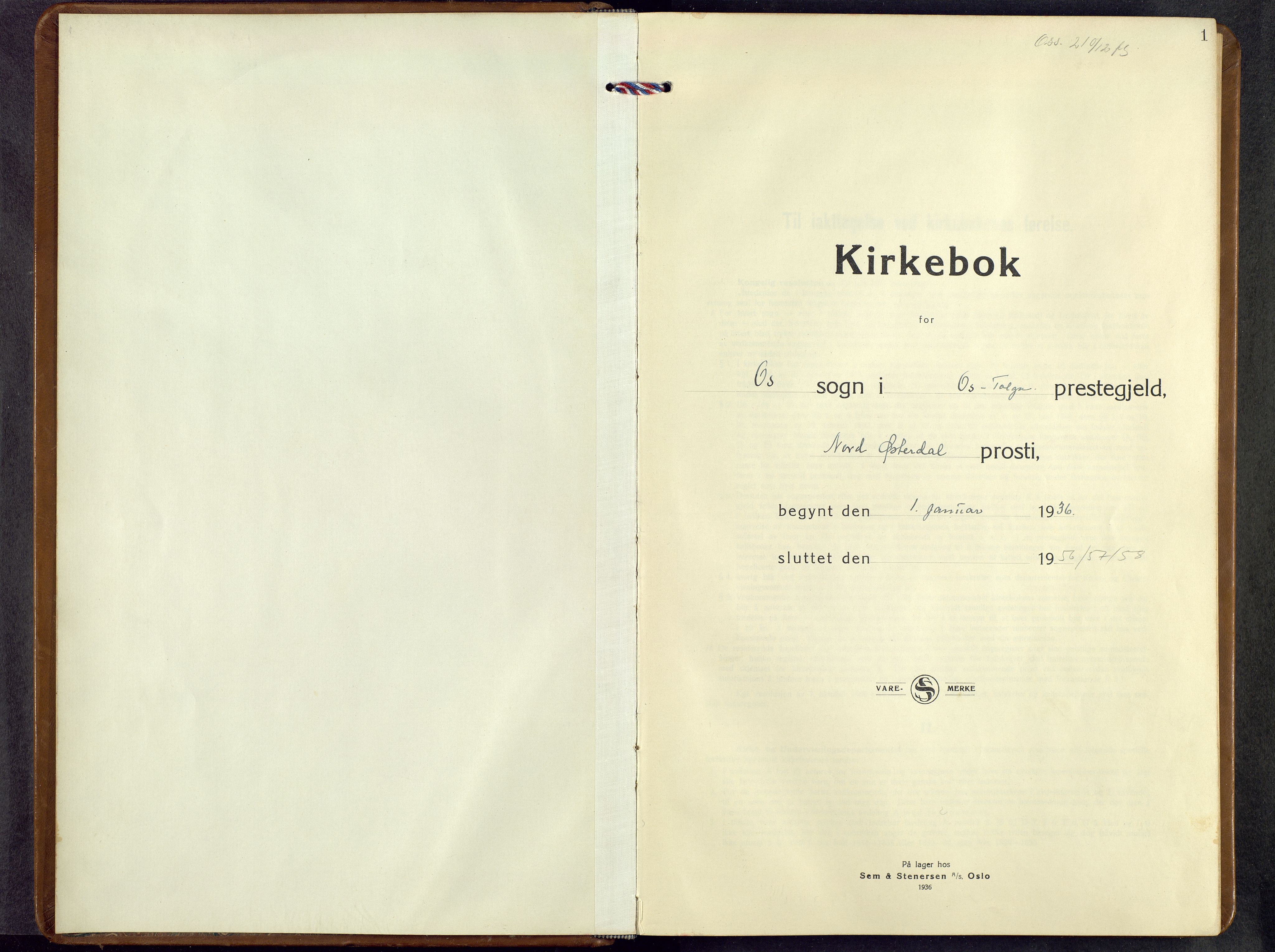 Tolga prestekontor, SAH/PREST-062/L/L0019: Klokkerbok nr. 19, 1936-1958, s. 1