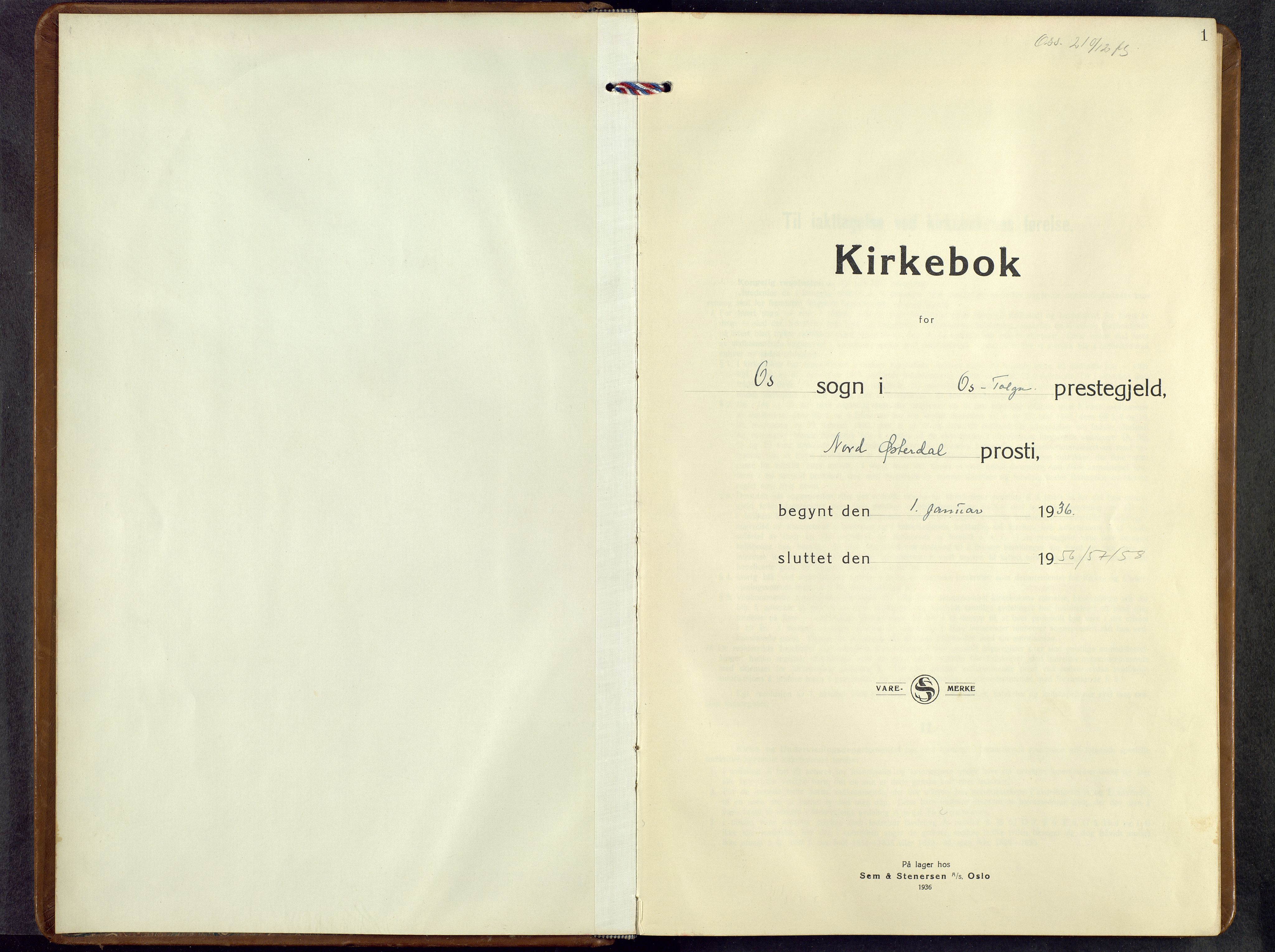 Tolga prestekontor, AV/SAH-PREST-062/L/L0019: Klokkerbok nr. 19, 1936-1958, s. 1