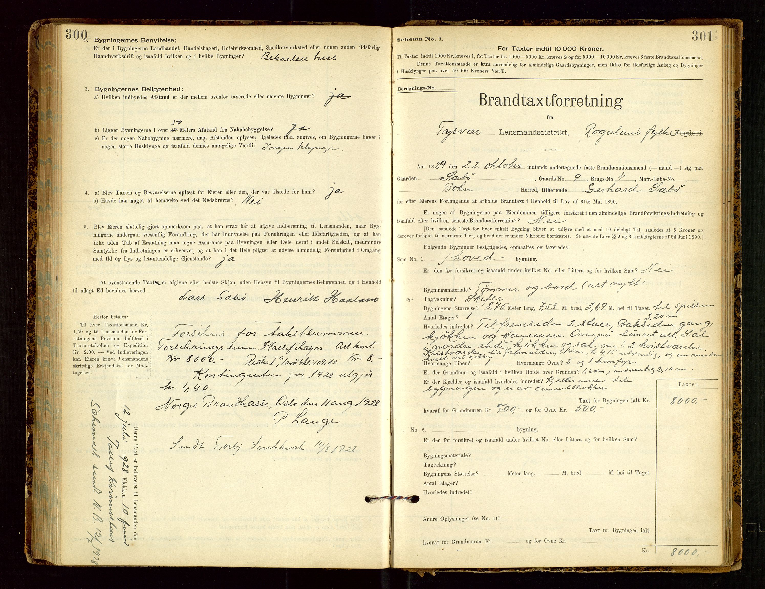 Tysvær lensmannskontor, AV/SAST-A-100192/Gob/L0002: "Brandtakstprotokol for Lensmanden i Tysvær", 1901-1932, s. 300-301