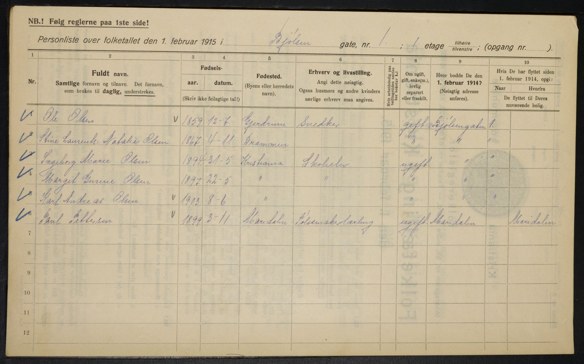 OBA, Kommunal folketelling 1.2.1915 for Kristiania, 1915, s. 6448