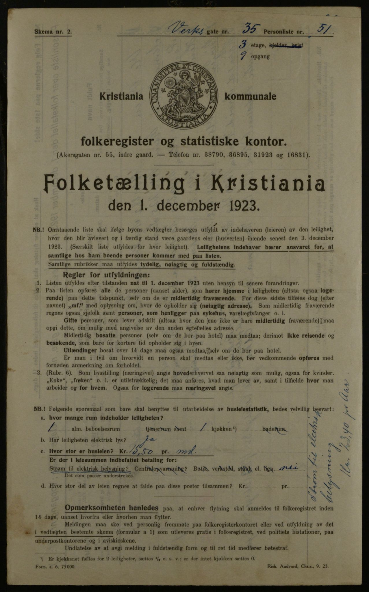 OBA, Kommunal folketelling 1.12.1923 for Kristiania, 1923, s. 135189