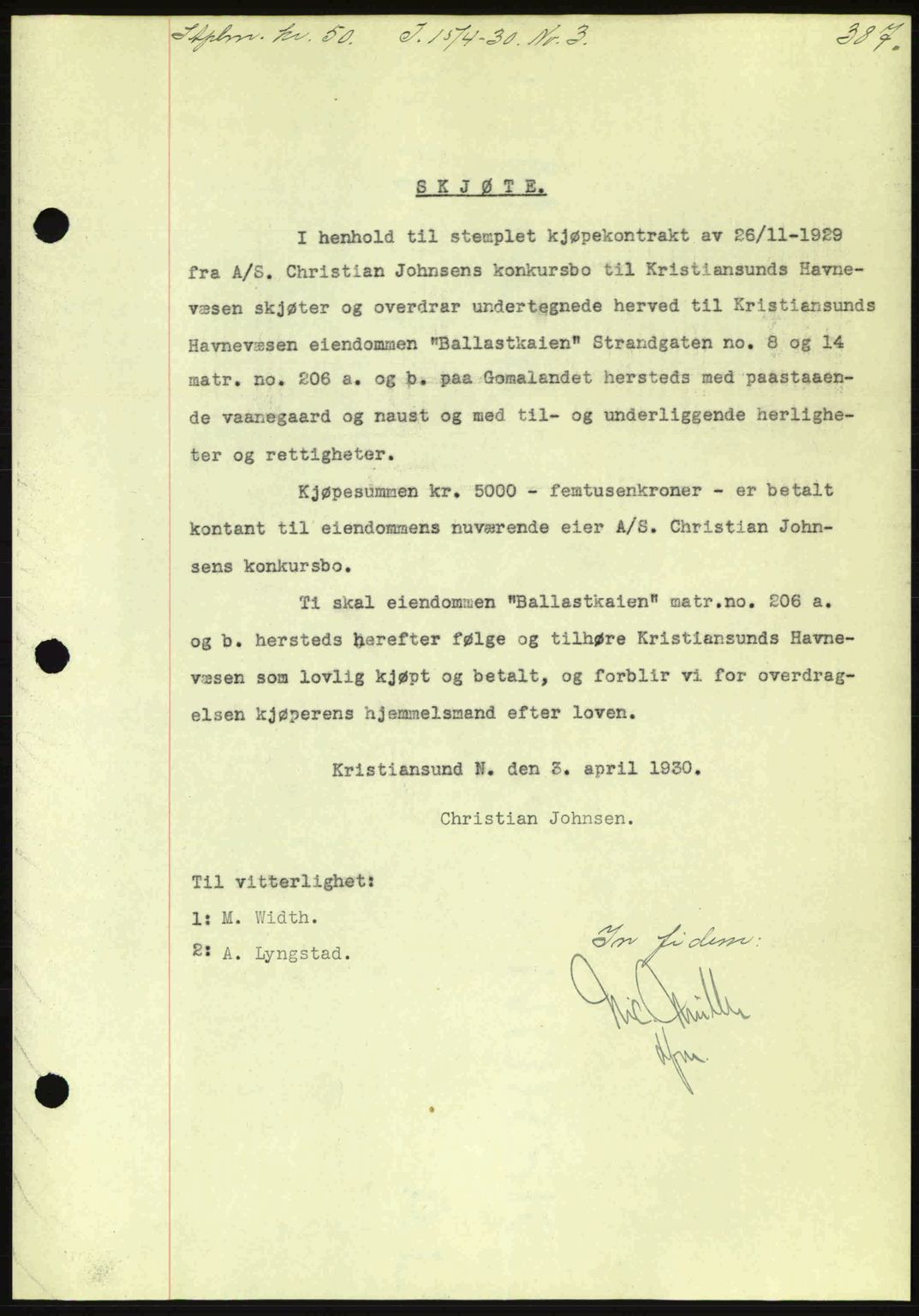 Kristiansund byfogd, AV/SAT-A-4587/A/27: Pantebok nr. 23, 1929-1930, Tingl.dato: 15.04.1930