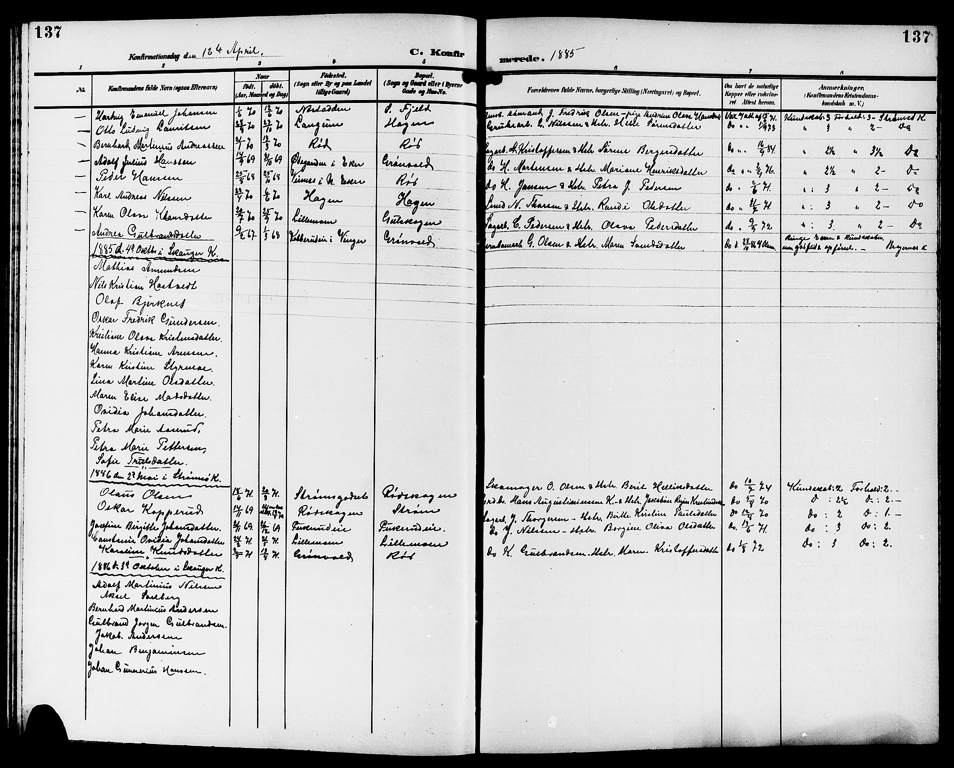 Strømsgodset kirkebøker, AV/SAKO-A-324/G/Ga/L0002: Klokkerbok nr. 2, 1885-1910, s. 137