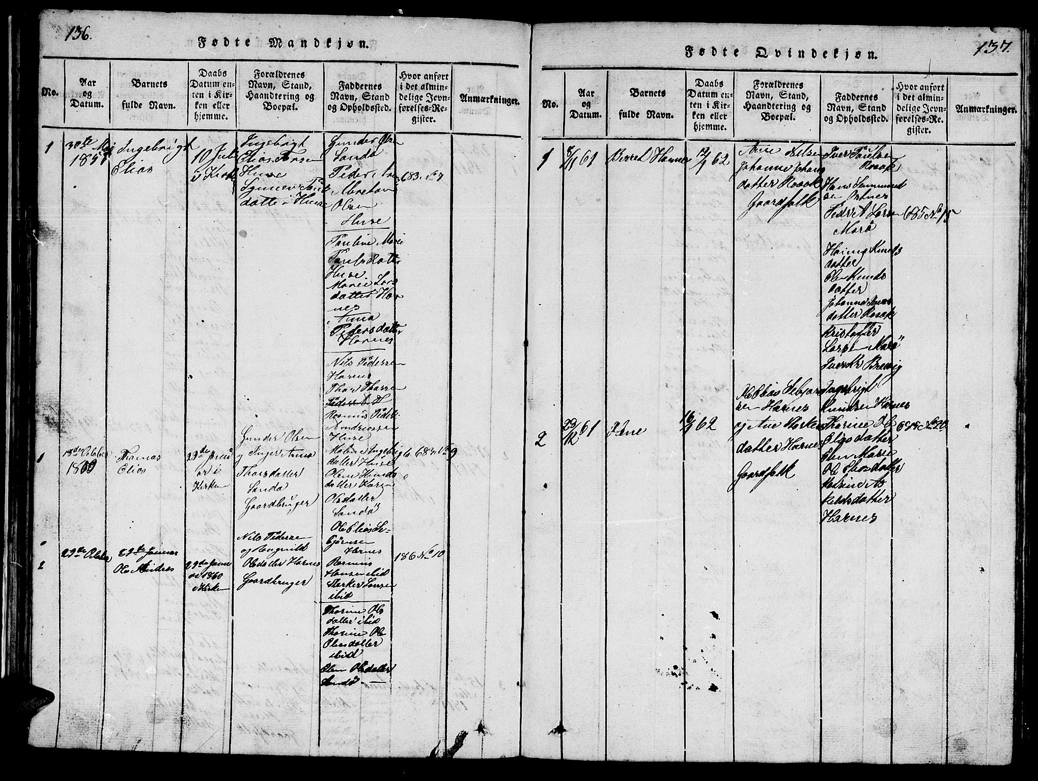 Ministerialprotokoller, klokkerbøker og fødselsregistre - Møre og Romsdal, AV/SAT-A-1454/561/L0731: Klokkerbok nr. 561C01, 1817-1867, s. 136-137