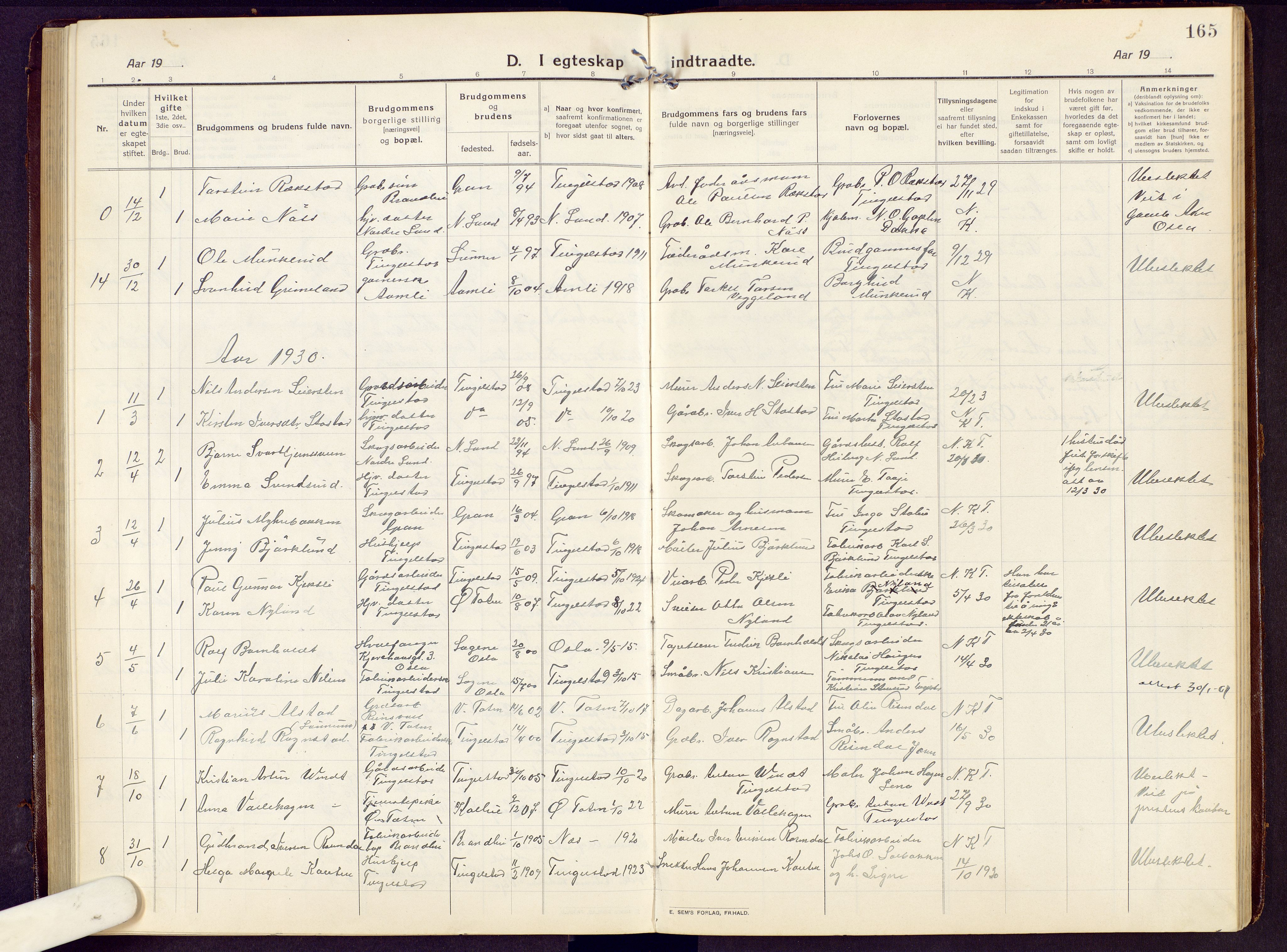 Brandbu prestekontor, AV/SAH-PREST-114/H/Ha/Hab/L0010: Klokkerbok nr. 10, 1916-1930, s. 165