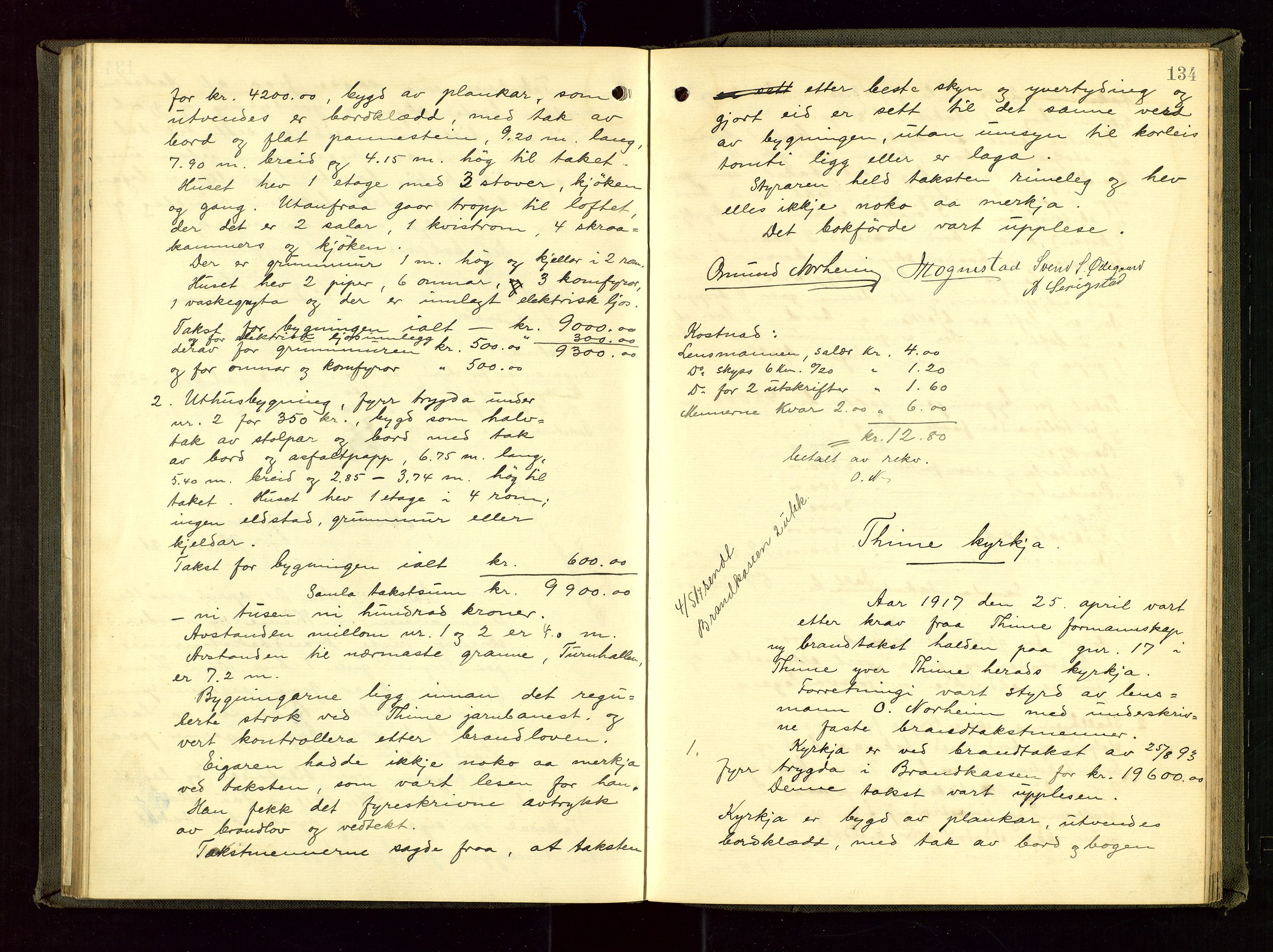 Time lensmannskontor, AV/SAST-A-100420/Goa/L0002: "Brandtakstprotokol", 1904-1920, s. 133b-134a