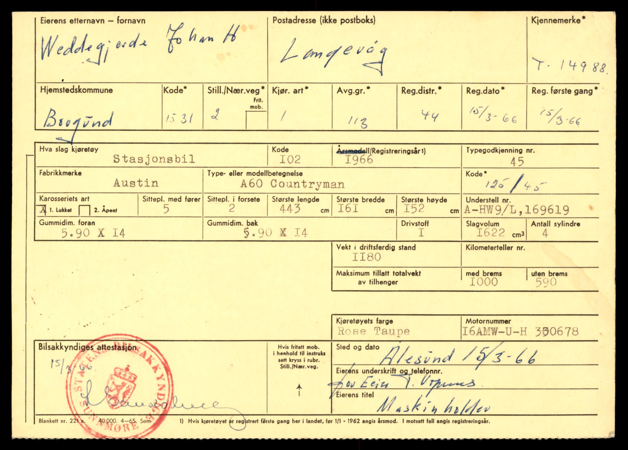 Møre og Romsdal vegkontor - Ålesund trafikkstasjon, AV/SAT-A-4099/F/Fe/L0049: Registreringskort for kjøretøy T 14864 - T 18613, 1927-1998, s. 2943
