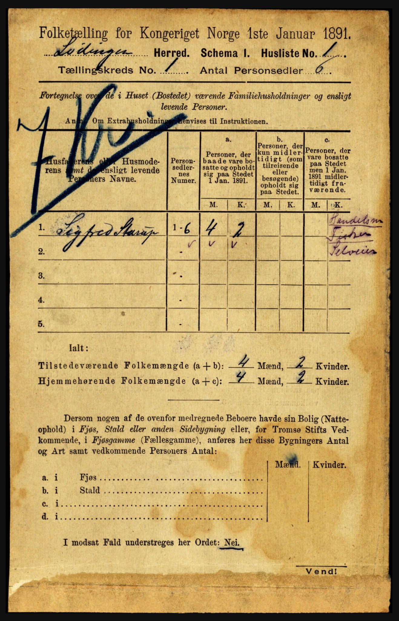 RA, Folketelling 1891 for 1851 Lødingen herred, 1891, s. 21
