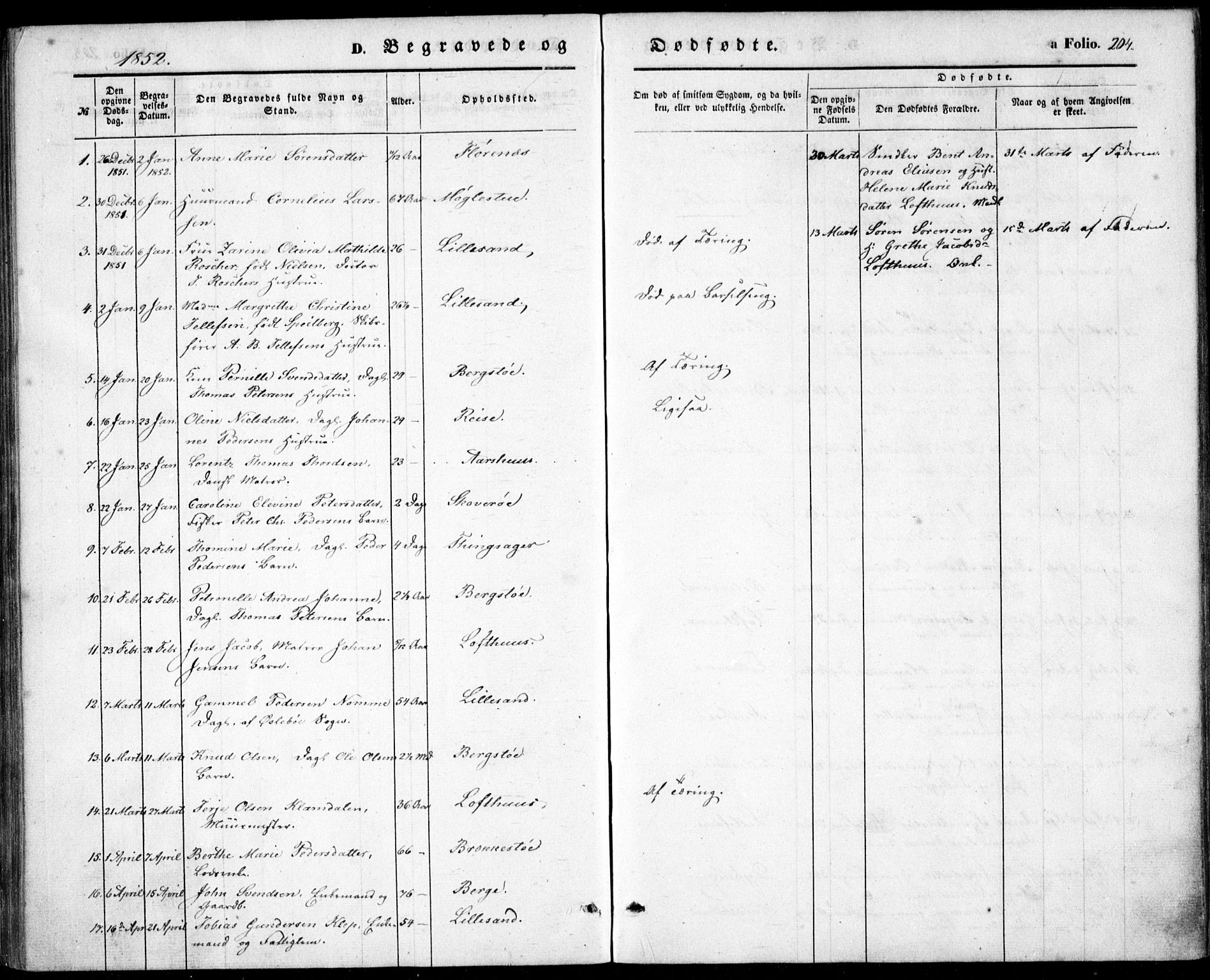 Vestre Moland sokneprestkontor, AV/SAK-1111-0046/F/Fb/Fbb/L0003: Klokkerbok nr. B 3, 1851-1861, s. 204