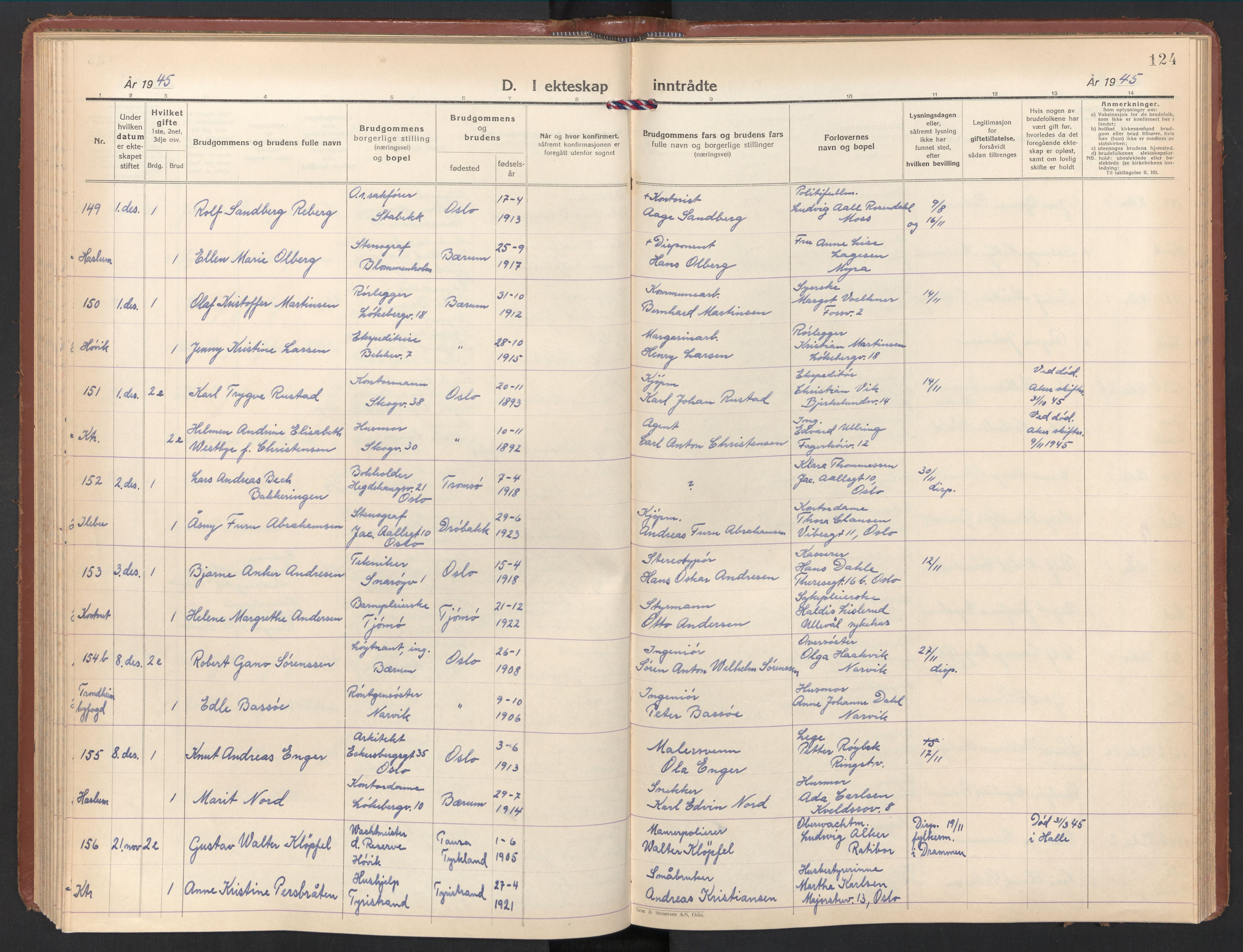 Østre Bærum prestekontor Kirkebøker, AV/SAO-A-10887/F/Fa/L0008: Ministerialbok nr. 8, 1940-1948, s. 124