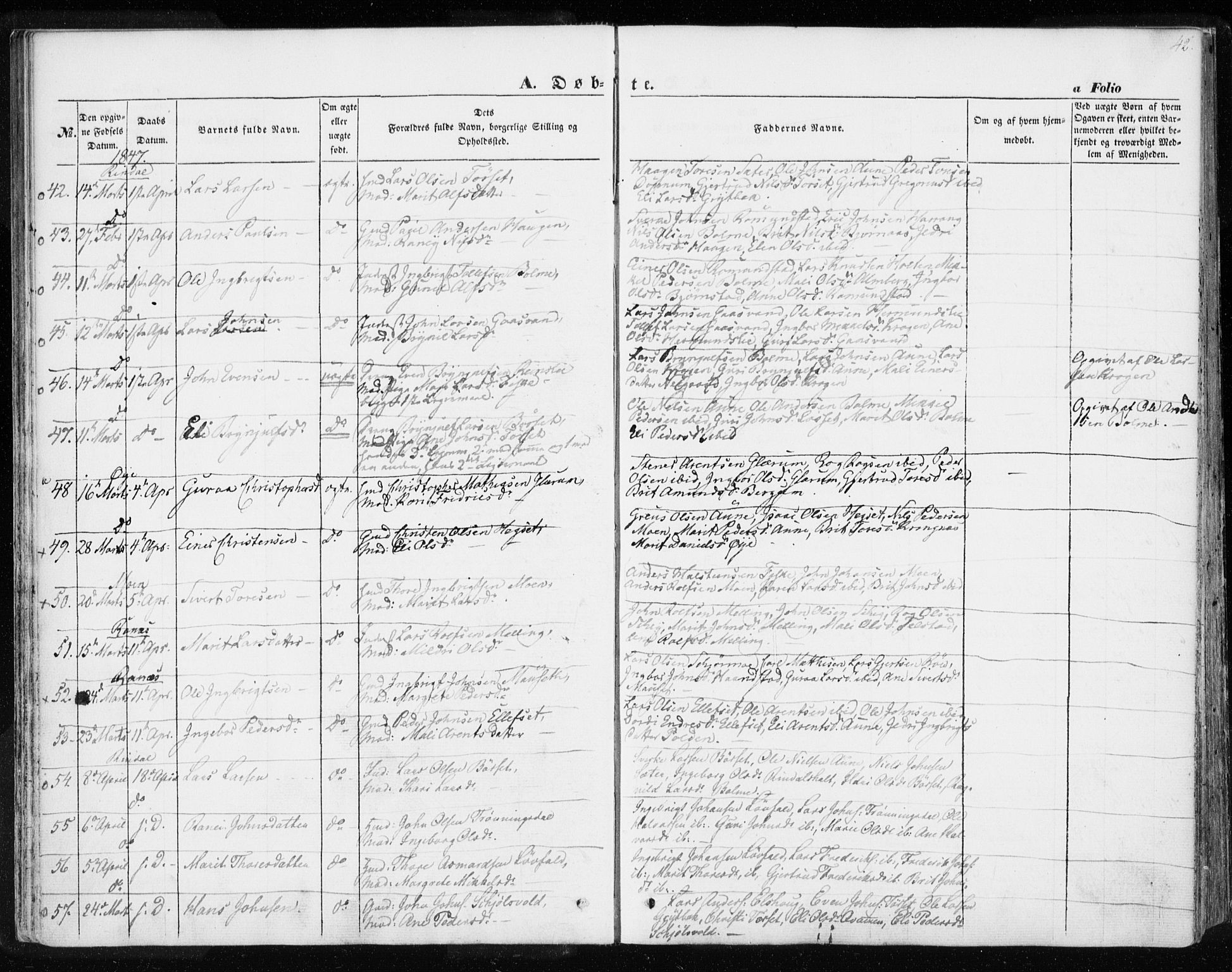 Ministerialprotokoller, klokkerbøker og fødselsregistre - Møre og Romsdal, AV/SAT-A-1454/595/L1043: Ministerialbok nr. 595A05, 1843-1851, s. 42
