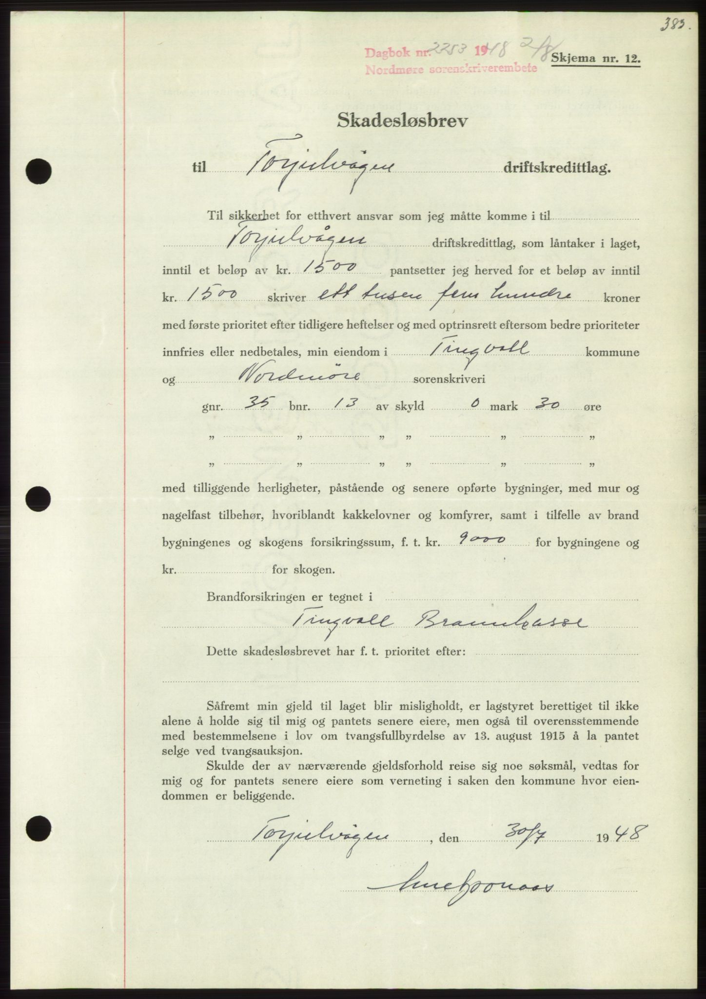 Nordmøre sorenskriveri, SAT/A-4132/1/2/2Ca: Pantebok nr. B99, 1948-1948, Dagboknr: 2253/1948