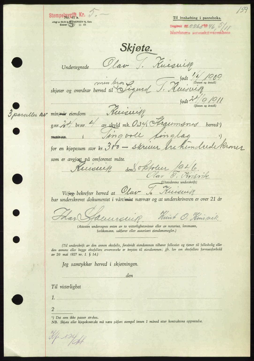 Nordmøre sorenskriveri, AV/SAT-A-4132/1/2/2Ca: Pantebok nr. A103, 1946-1947, Dagboknr: 2260/1946