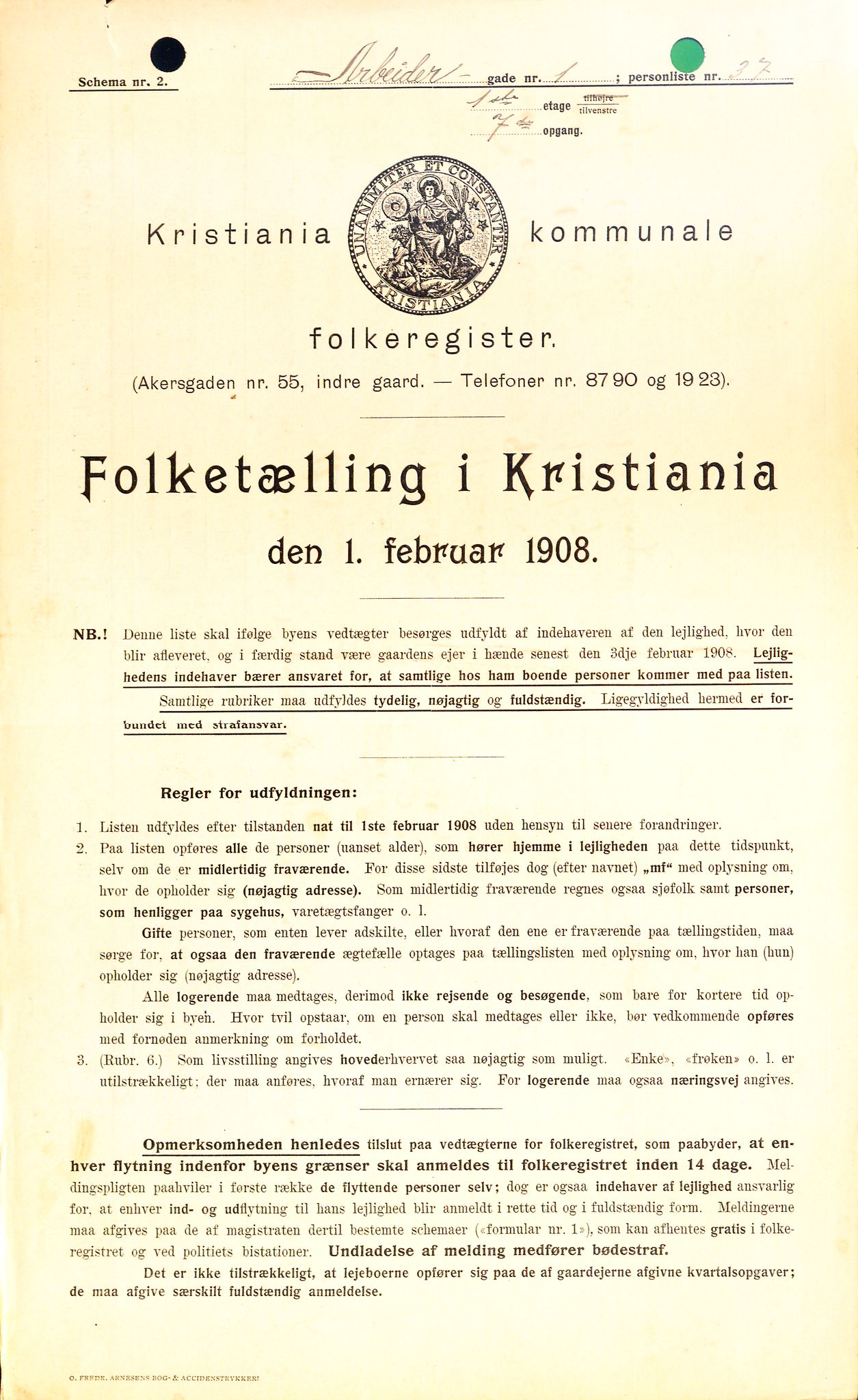 OBA, Kommunal folketelling 1.2.1908 for Kristiania kjøpstad, 1908, s. 1653