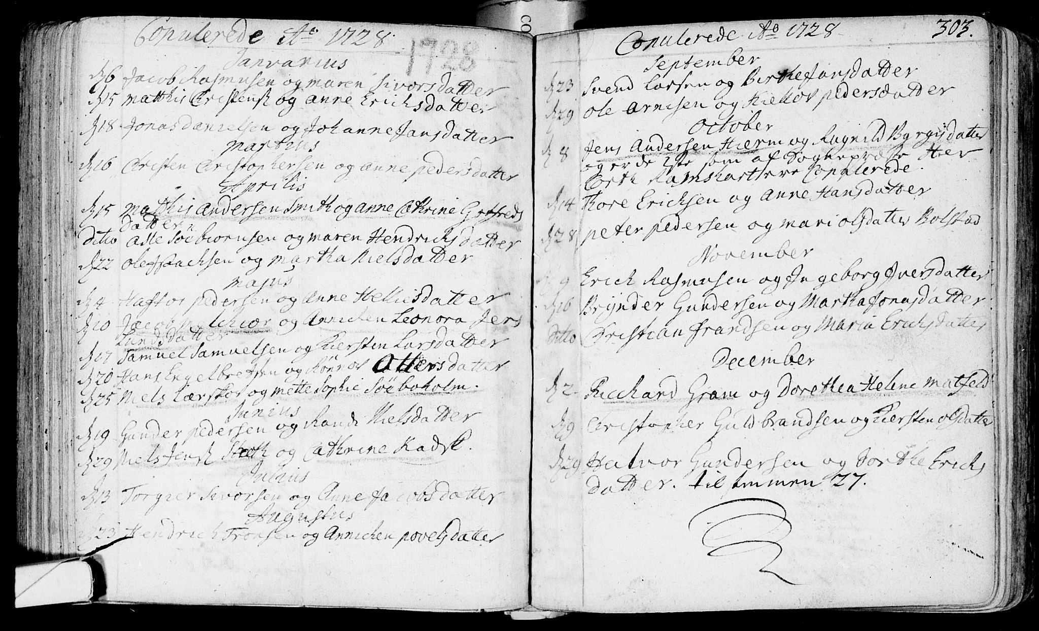 Bragernes kirkebøker, SAKO/A-6/F/Fa/L0003: Ministerialbok nr. I 3, 1706-1734, s. 303