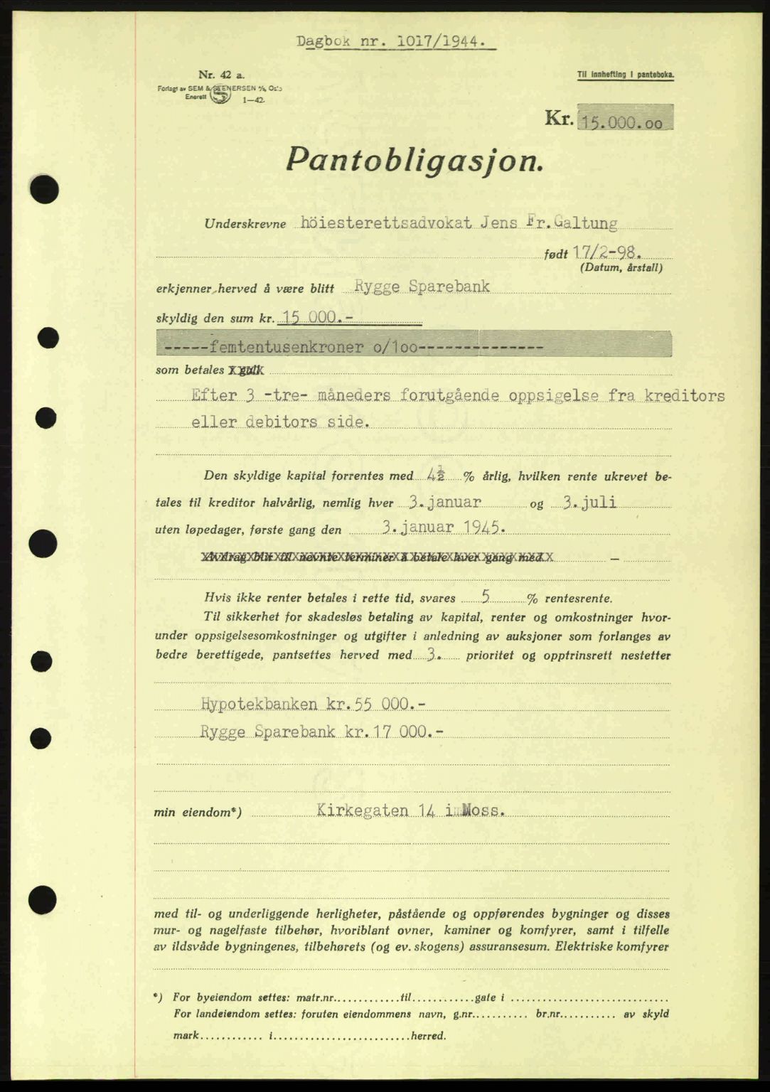 Moss sorenskriveri, SAO/A-10168: Pantebok nr. B13, 1943-1945, Dagboknr: 1017/1944