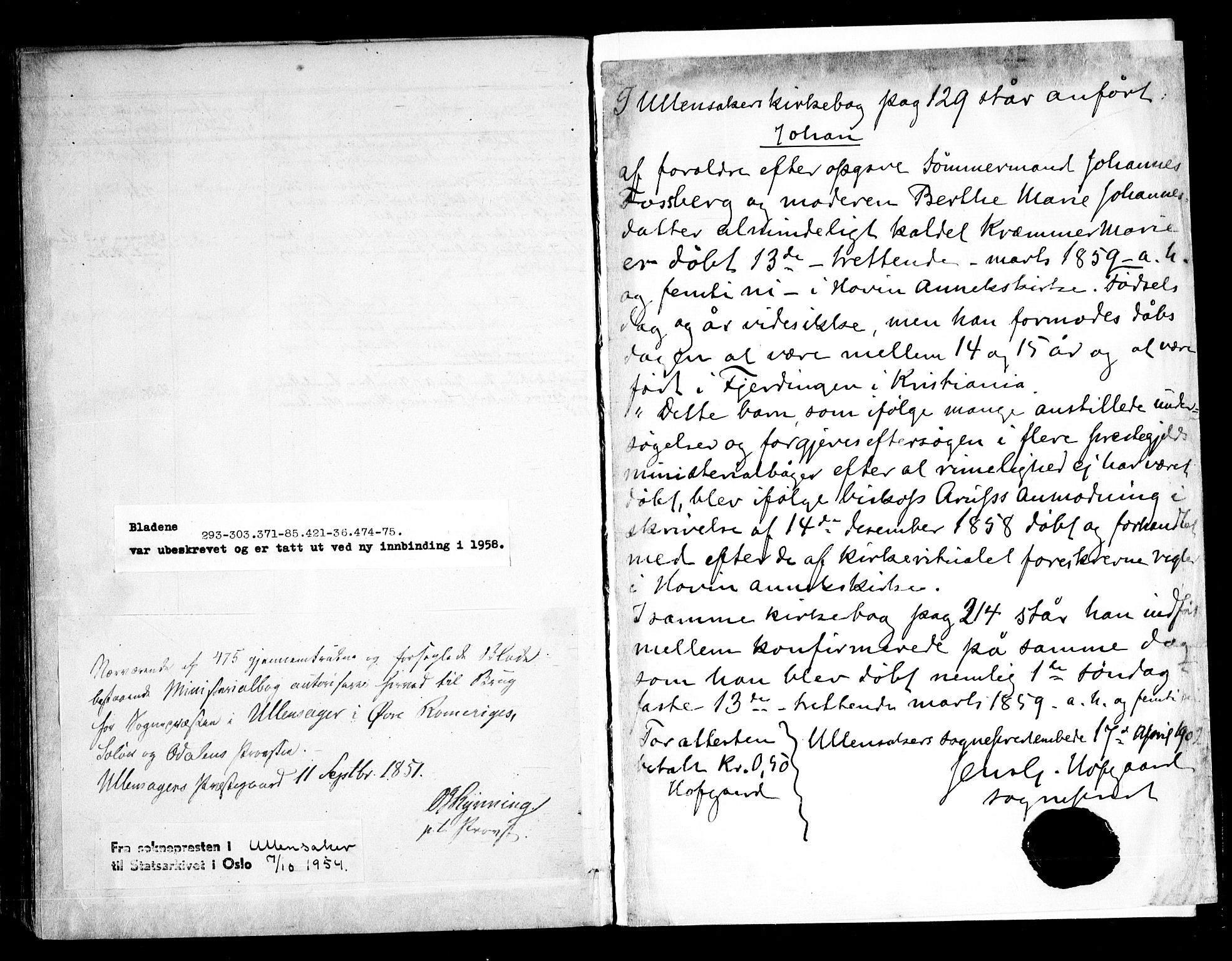 Ullensaker prestekontor Kirkebøker, AV/SAO-A-10236a/F/Fa/L0015.b: Ministerialbok nr. I 15B, 1851-1862