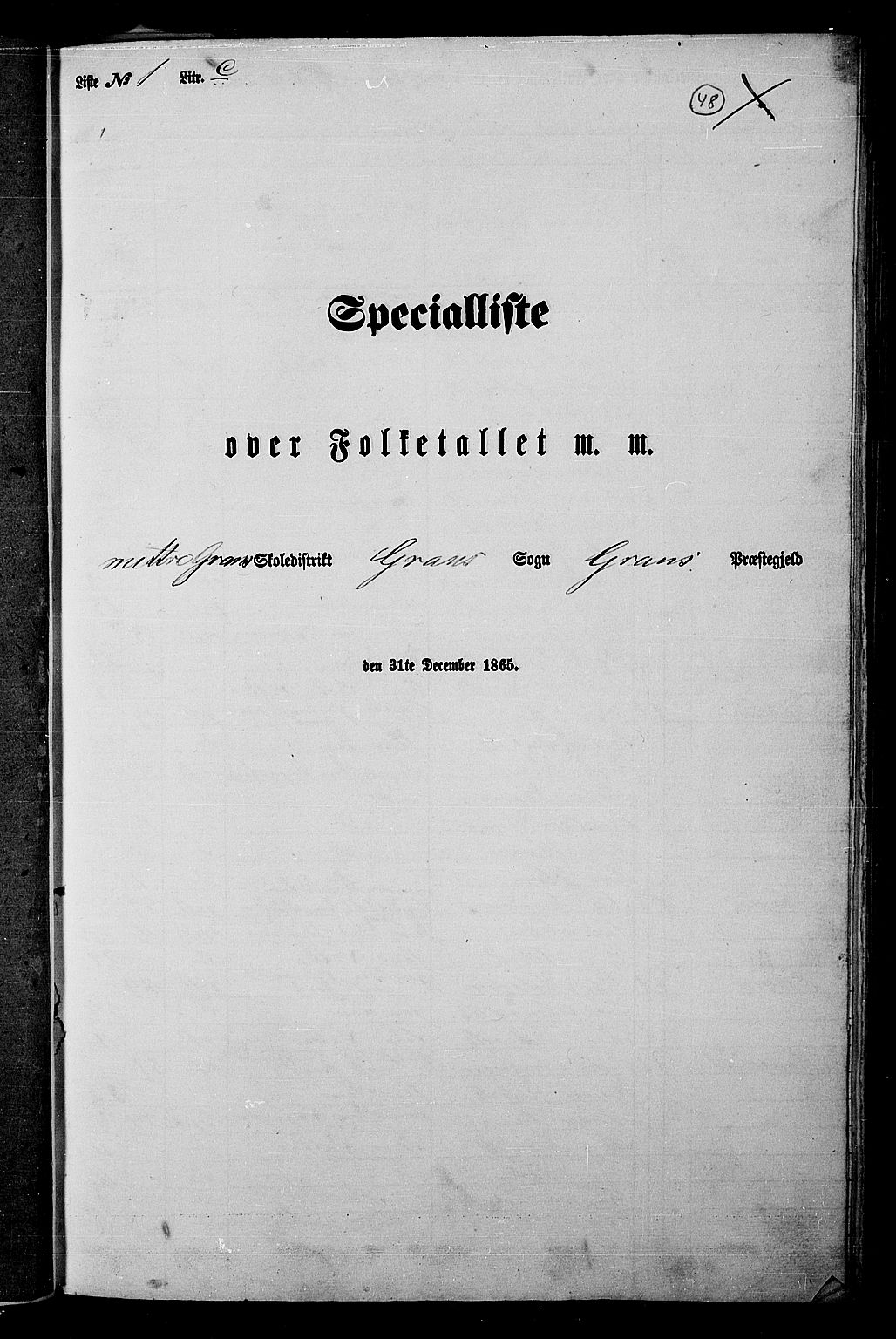 RA, Folketelling 1865 for 0534P Gran prestegjeld, 1865, s. 42