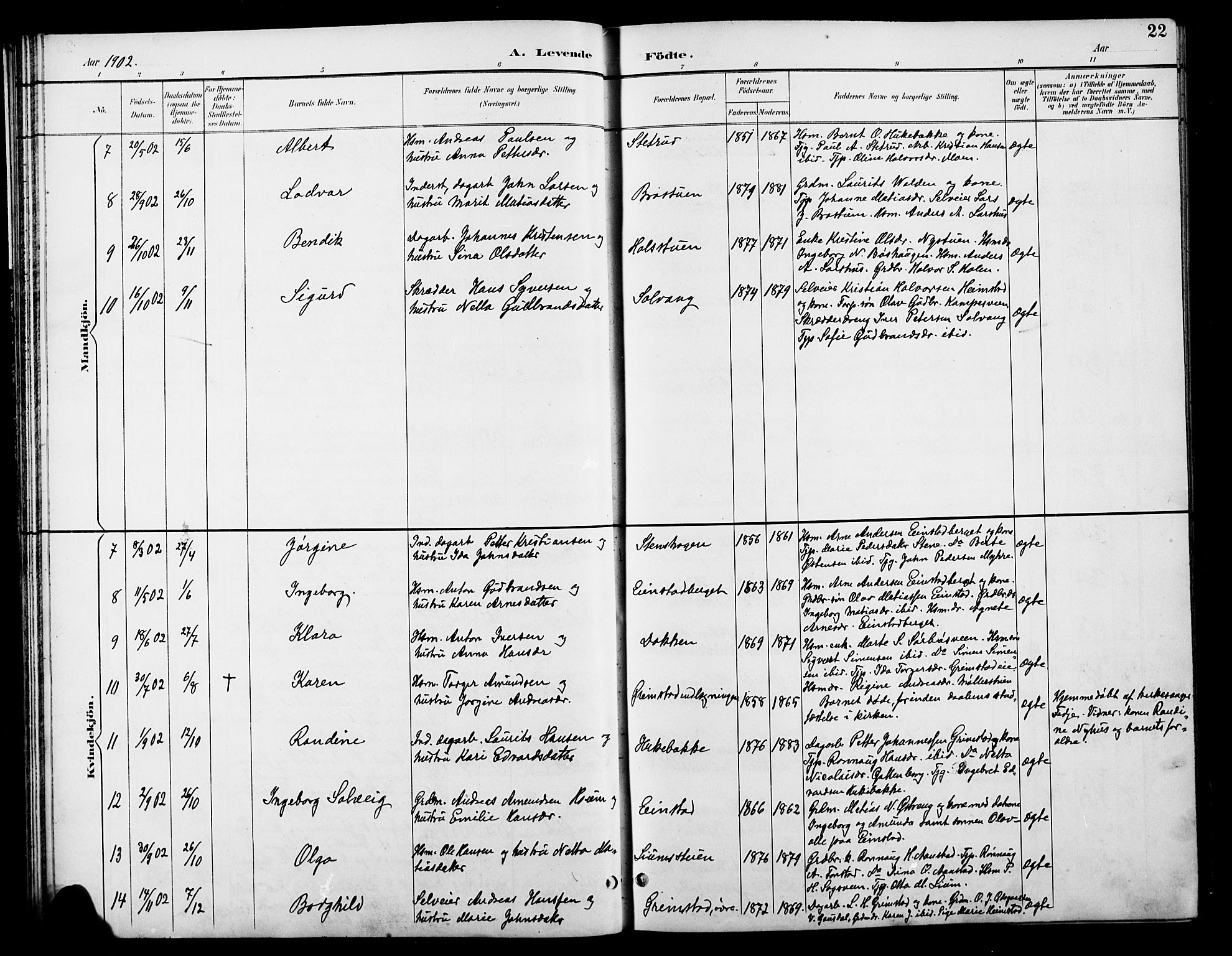 Østre Gausdal prestekontor, AV/SAH-PREST-092/H/Ha/Hab/L0003: Klokkerbok nr. 3, 1894-1915, s. 22