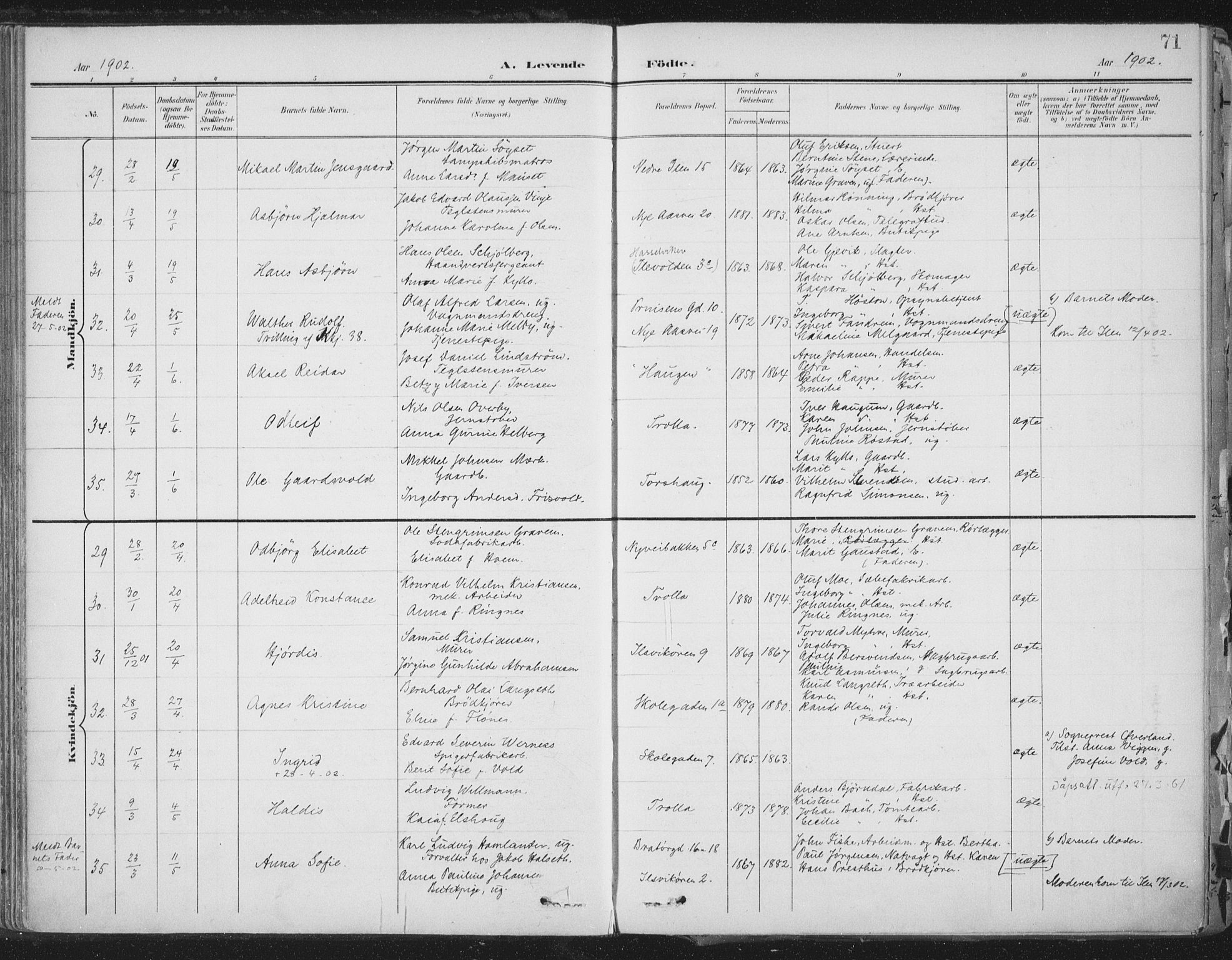 Ministerialprotokoller, klokkerbøker og fødselsregistre - Sør-Trøndelag, AV/SAT-A-1456/603/L0167: Ministerialbok nr. 603A06, 1896-1932, s. 71