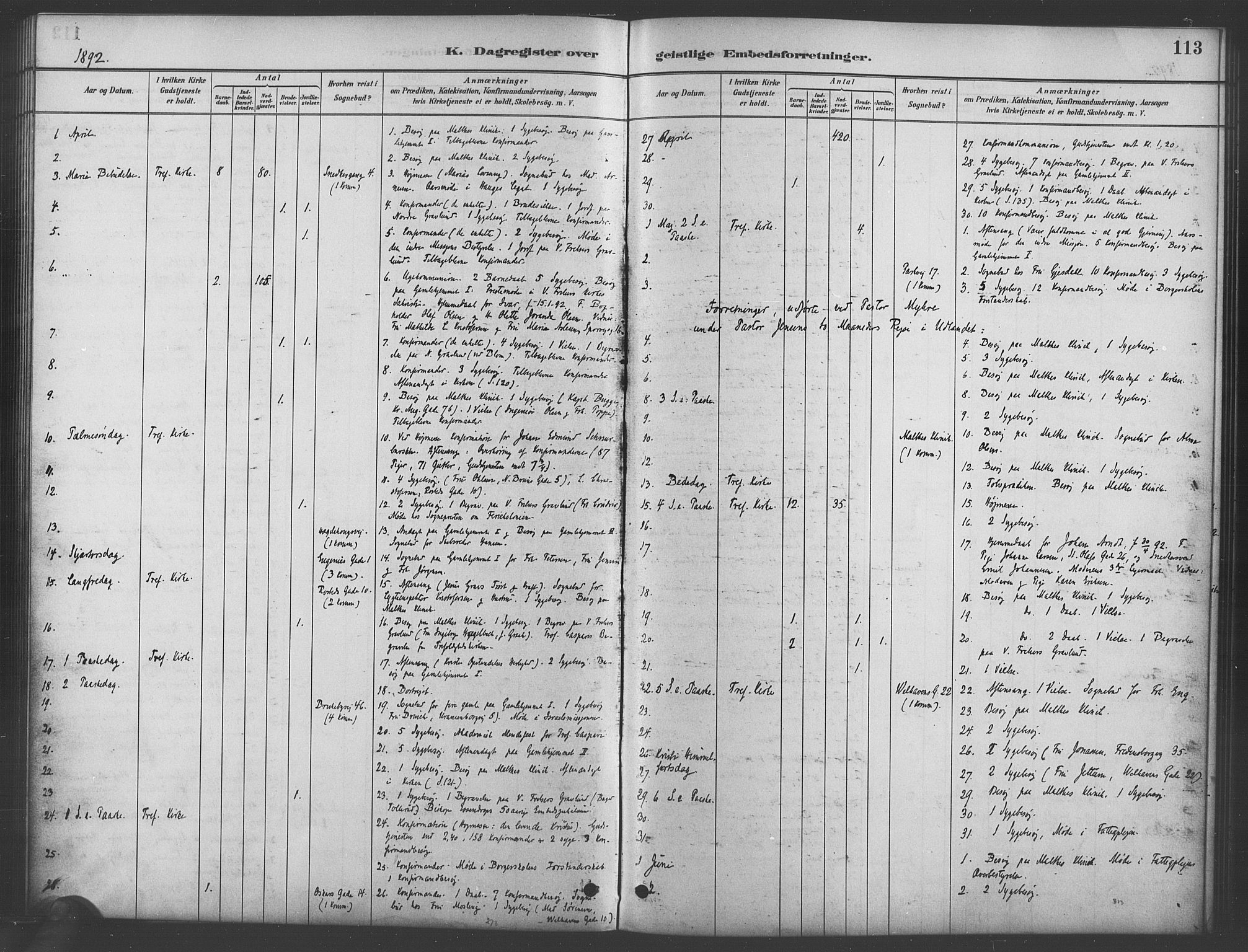 Trefoldighet prestekontor Kirkebøker, AV/SAO-A-10882/I/Ia/L0003: Dagsregister nr. 3, 1881-1901, s. 113