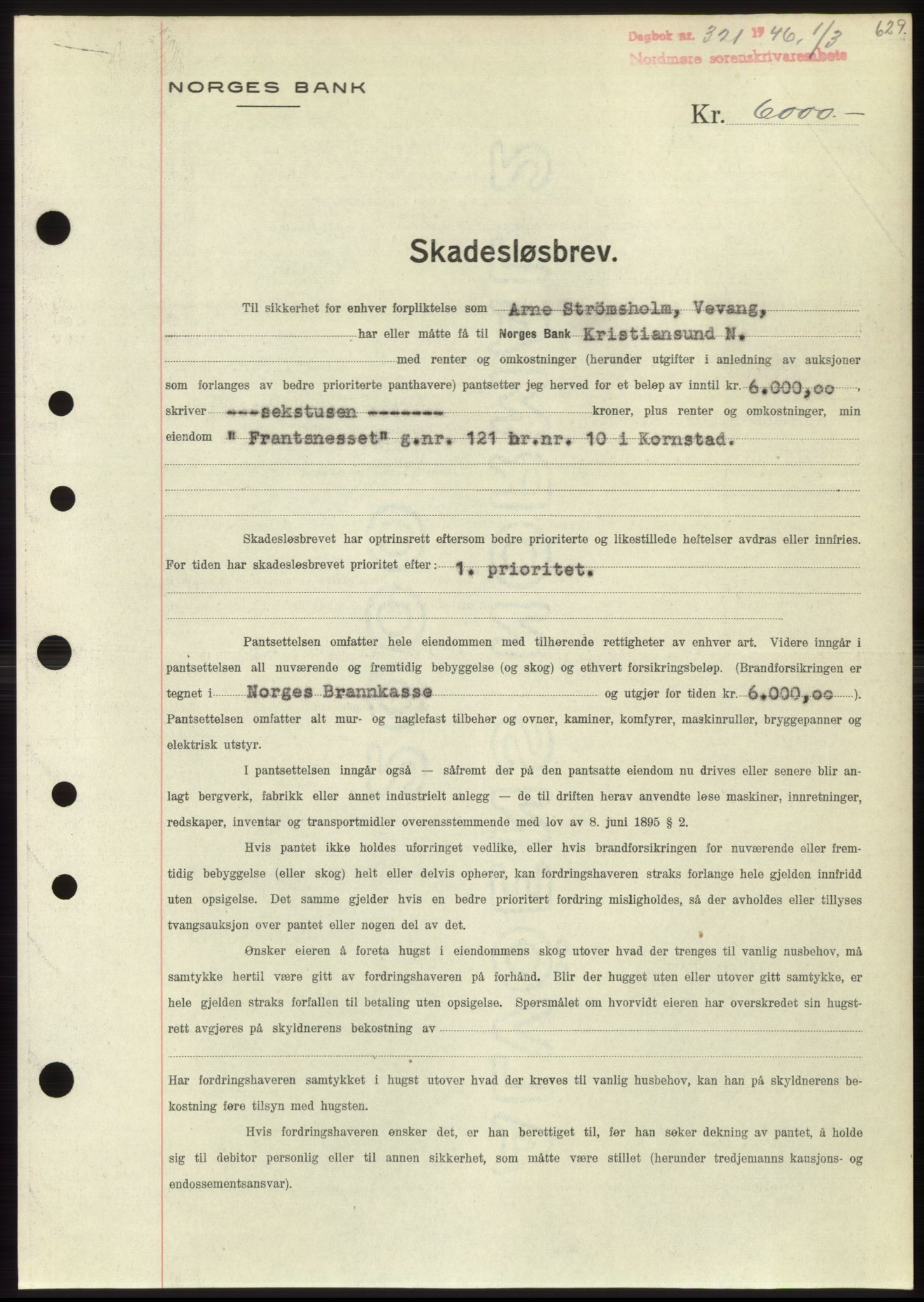 Nordmøre sorenskriveri, SAT/A-4132/1/2/2Ca: Pantebok nr. B93b, 1946-1946, Dagboknr: 321/1946