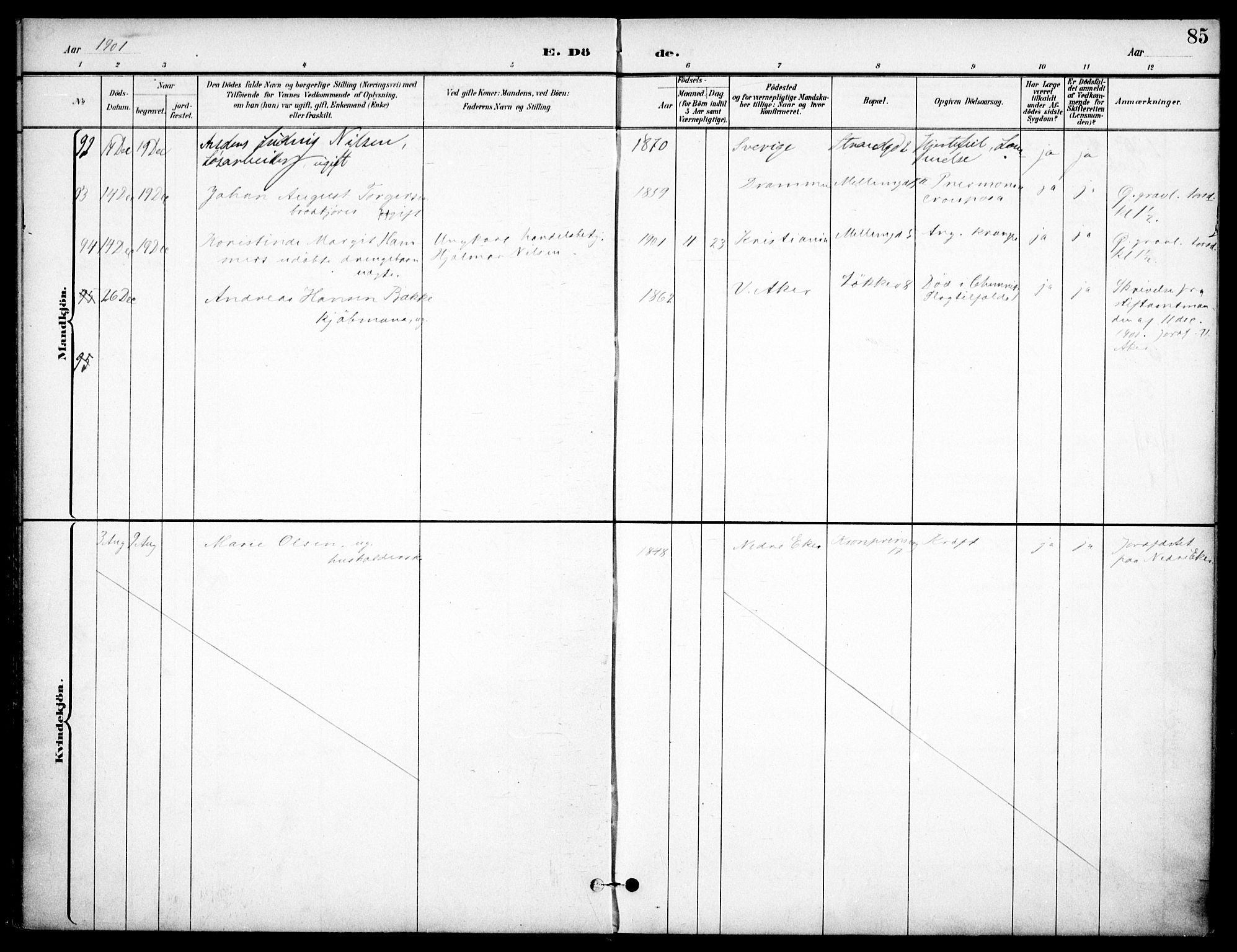 Johannes prestekontor Kirkebøker, AV/SAO-A-10852/F/Fa/L0008: Ministerialbok nr. 8, 1897-1917, s. 85