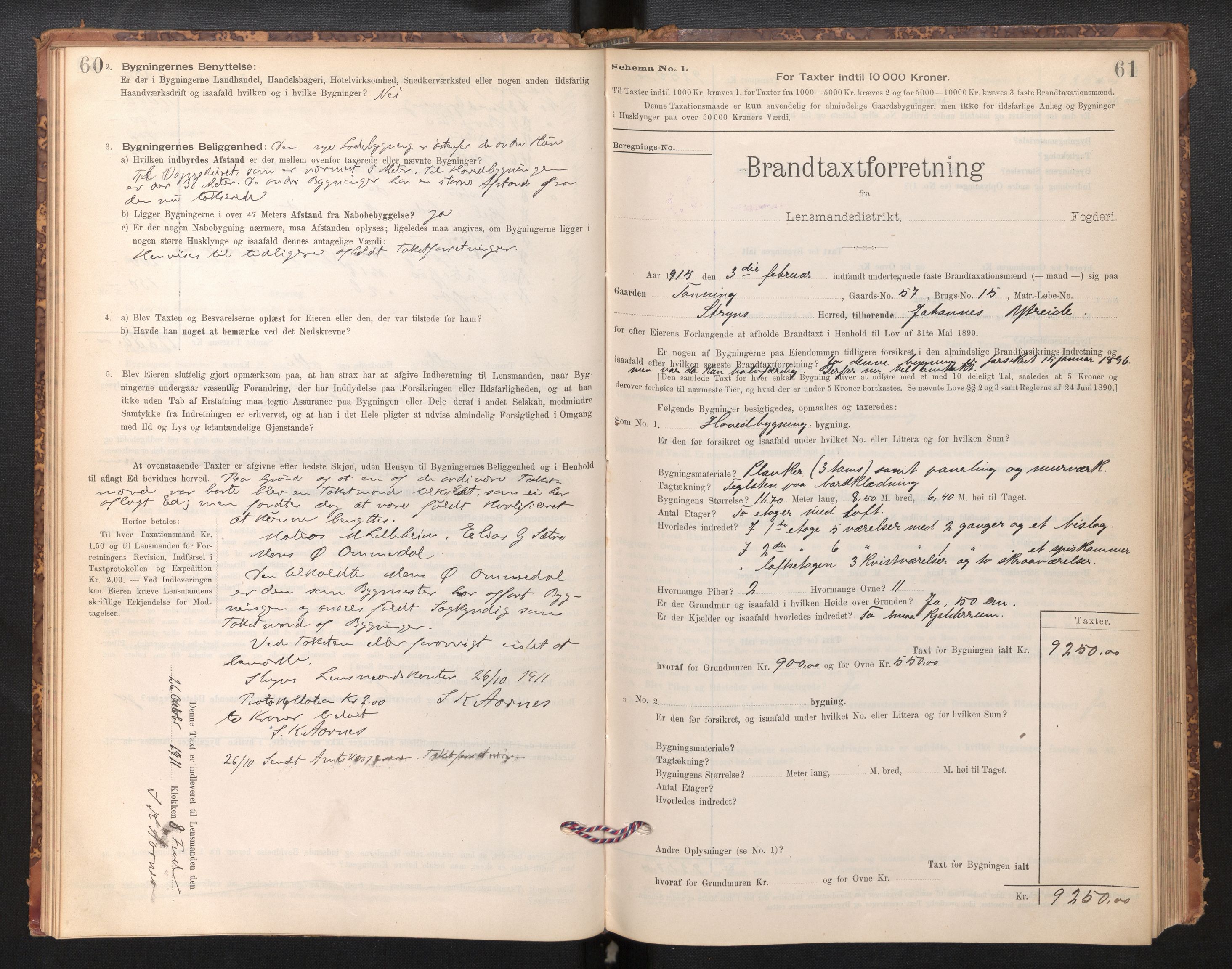 Lensmannen i Stryn og Innvik, SAB/A-30201/0012/L0002: Branntakstprotokoll, skjematakst, 1894-1942, s. 60-61