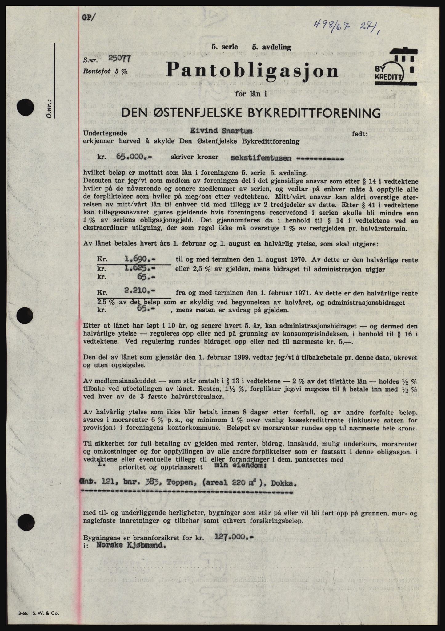 Hadeland og Land tingrett, SAH/TING-010/H/Hb/Hbc/L0065: Pantebok nr. B65, 1966-1967, Dagboknr: 498/1967