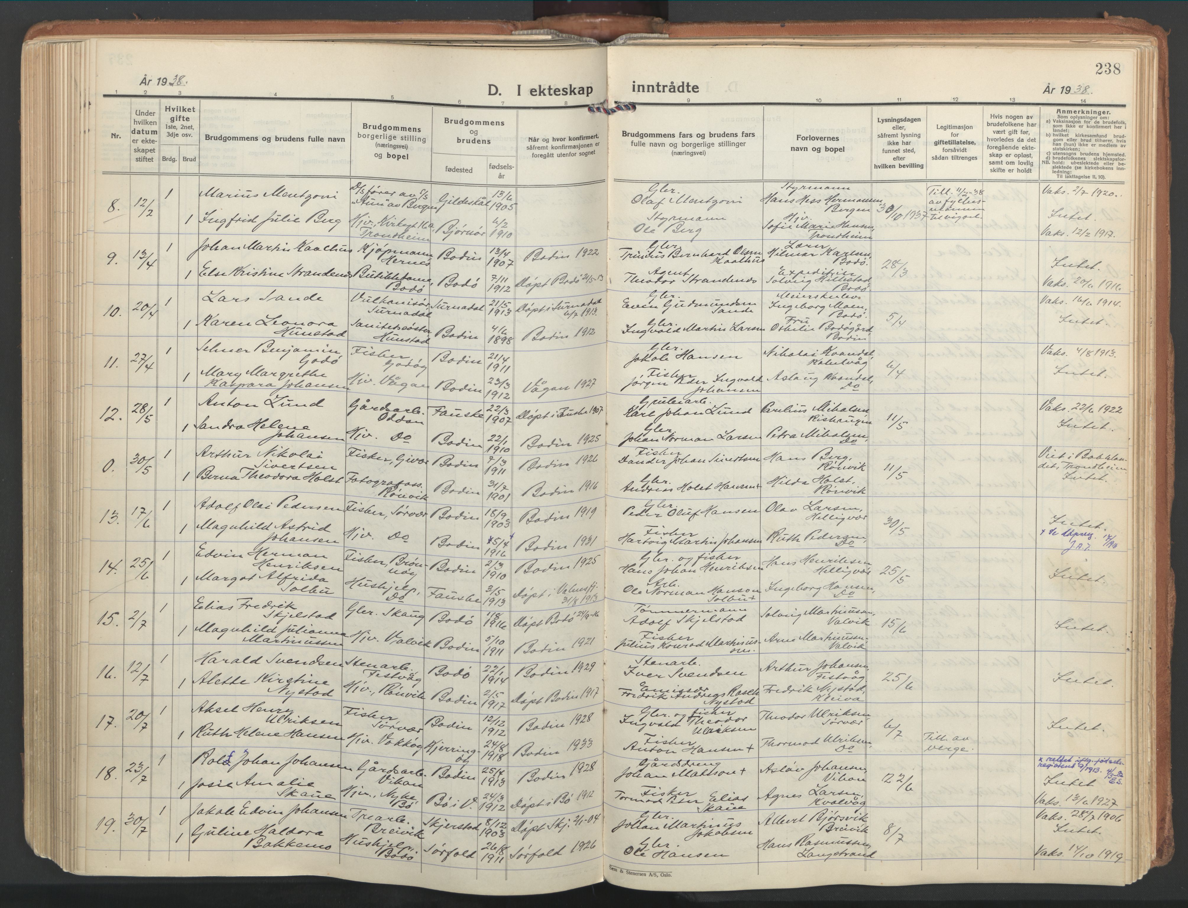 Ministerialprotokoller, klokkerbøker og fødselsregistre - Nordland, AV/SAT-A-1459/802/L0061: Ministerialbok nr. 802A08, 1933-1946, s. 238