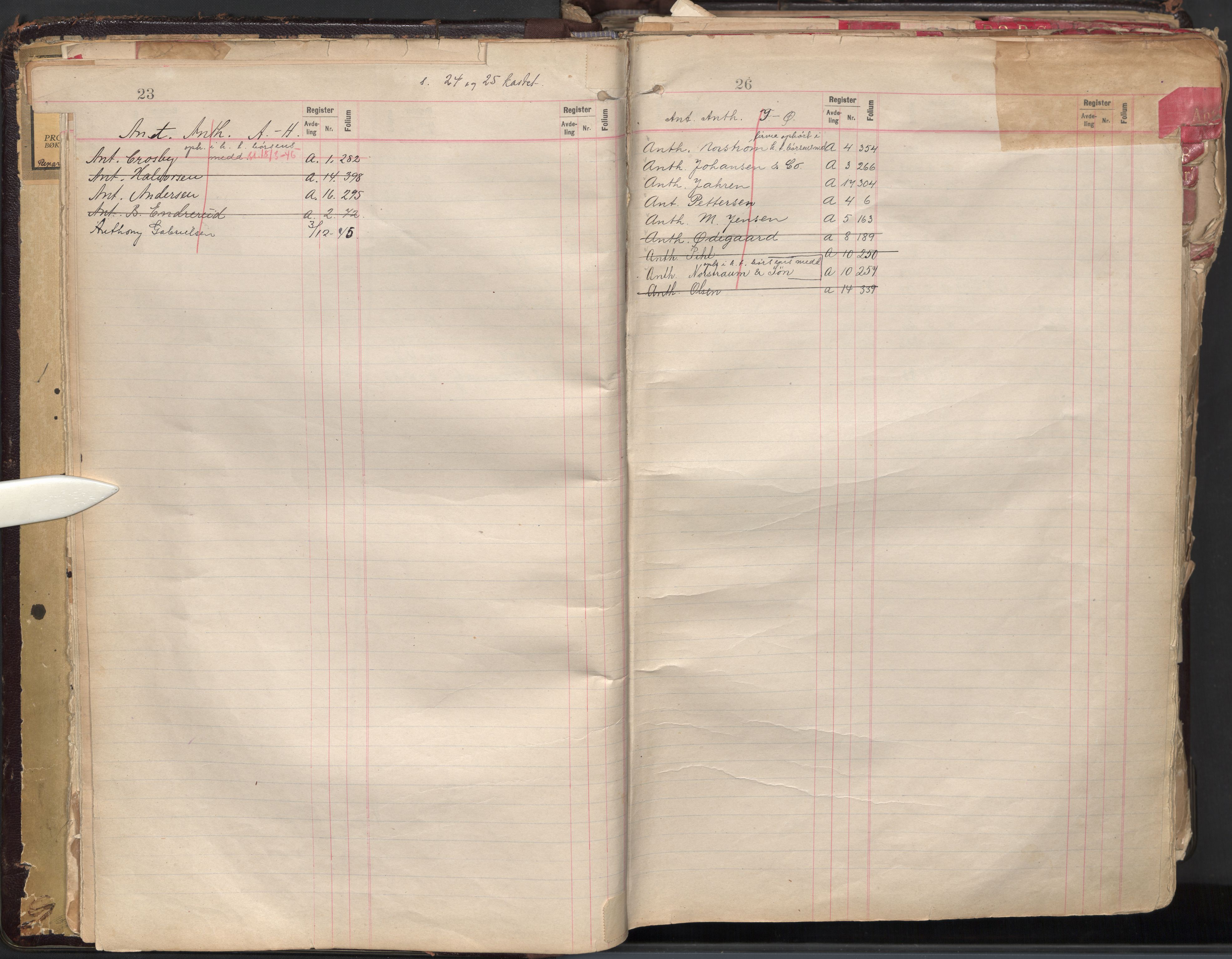 Oslo byfogd avd. II, AV/SAO-A-10942/G/Ga/Gaa/L0004: Firmaregister: A 1-17, ansvarlige firmaer, s. 23-24