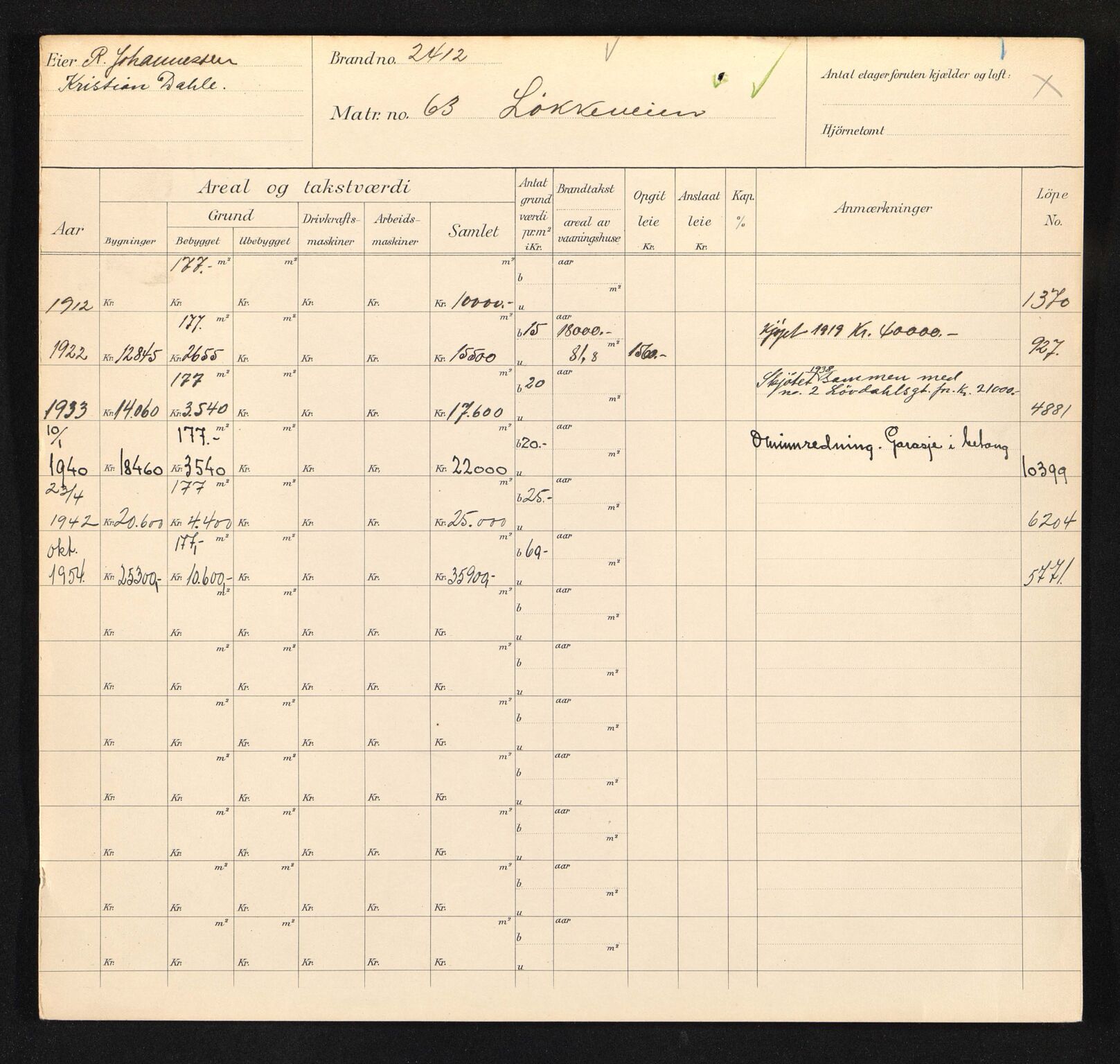 Stavanger kommune. Skattetakstvesenet, BYST/A-0440/F/Fa/Faa/L0029/0006: Skattetakstkort / Løkkeveien 62 - 110