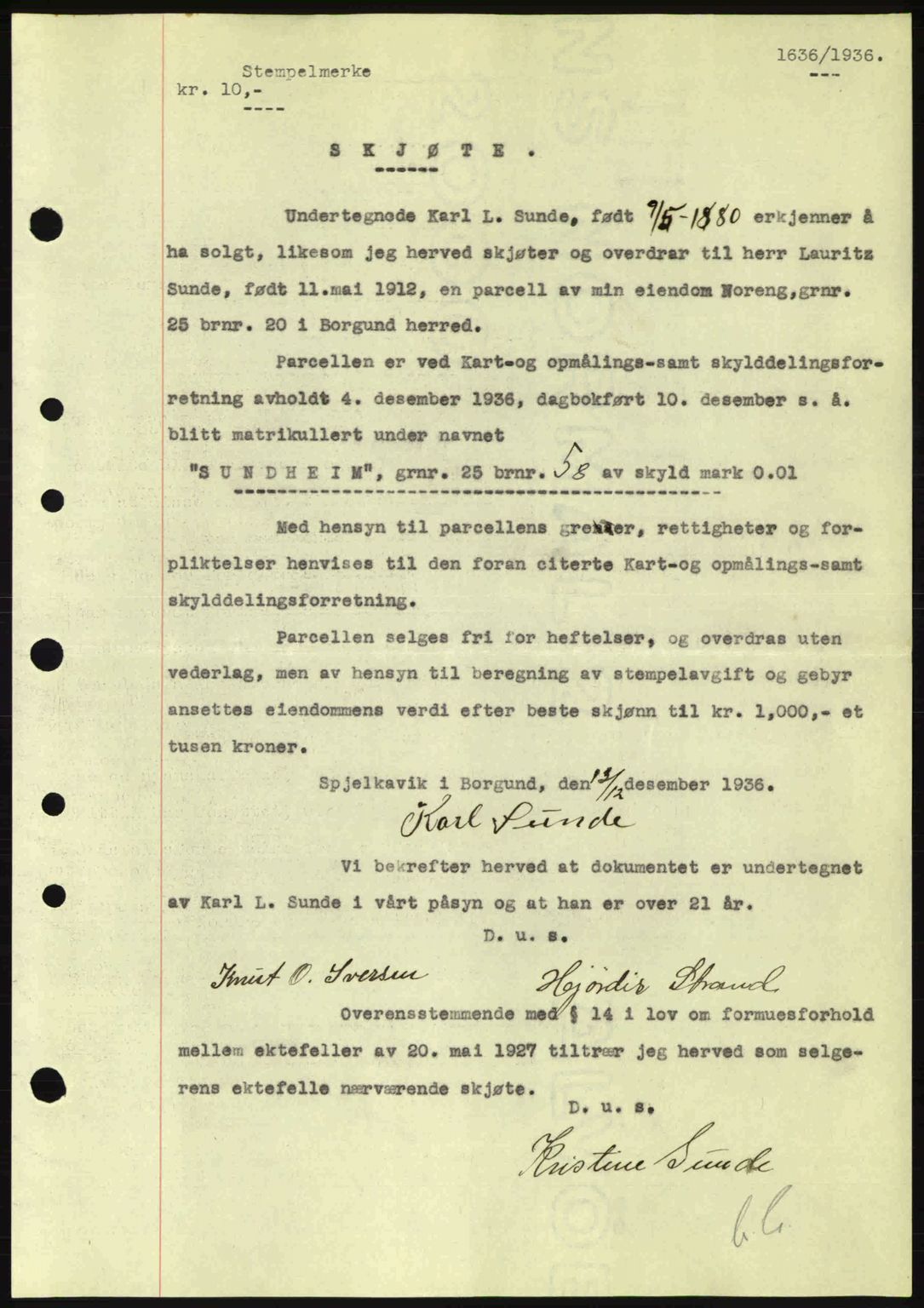 Nordre Sunnmøre sorenskriveri, SAT/A-0006/1/2/2C/2Ca: Pantebok nr. A2, 1936-1937, Dagboknr: 1636/1936
