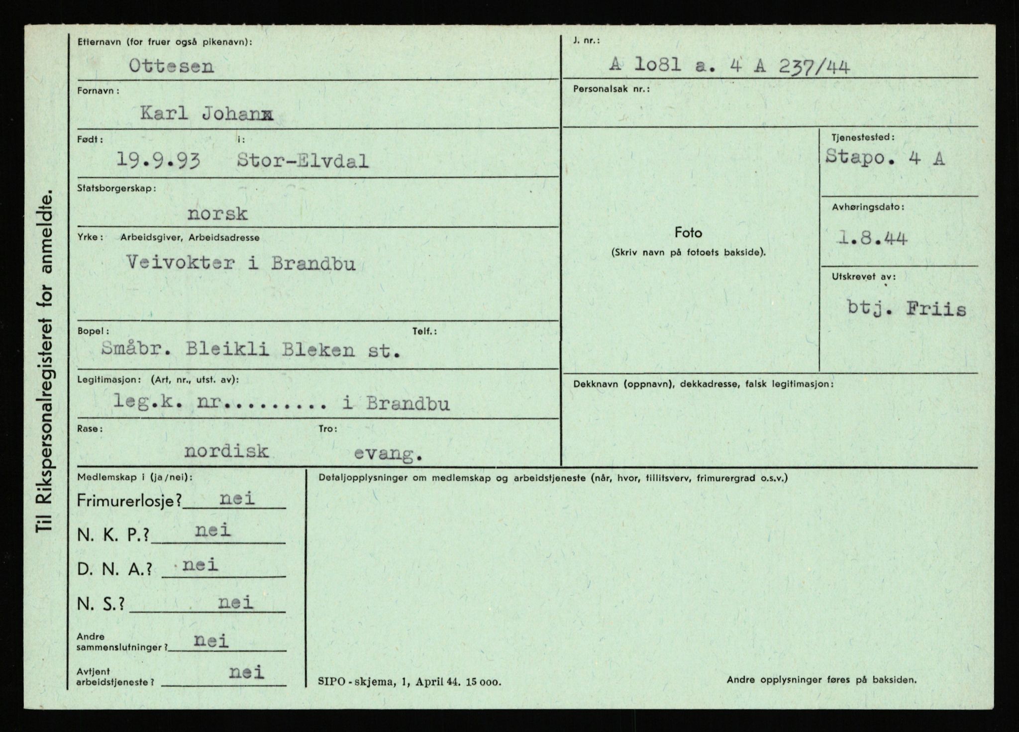 Statspolitiet - Hovedkontoret / Osloavdelingen, AV/RA-S-1329/C/Ca/L0012: Oanæs - Quistgaard	, 1943-1945, s. 2767