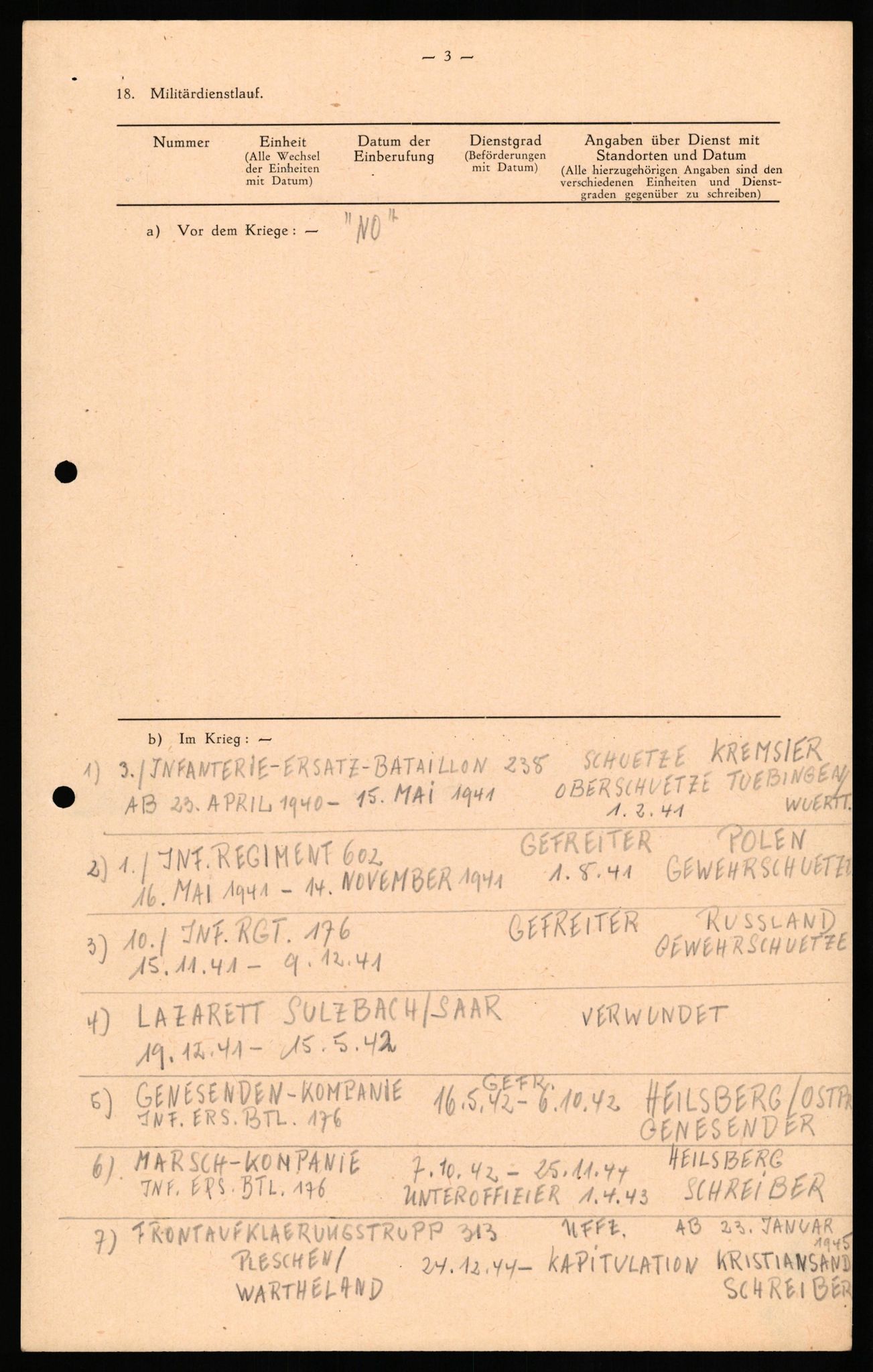 Forsvaret, Forsvarets overkommando II, RA/RAFA-3915/D/Db/L0029: CI Questionaires. Tyske okkupasjonsstyrker i Norge. Tyskere., 1945-1946, s. 19