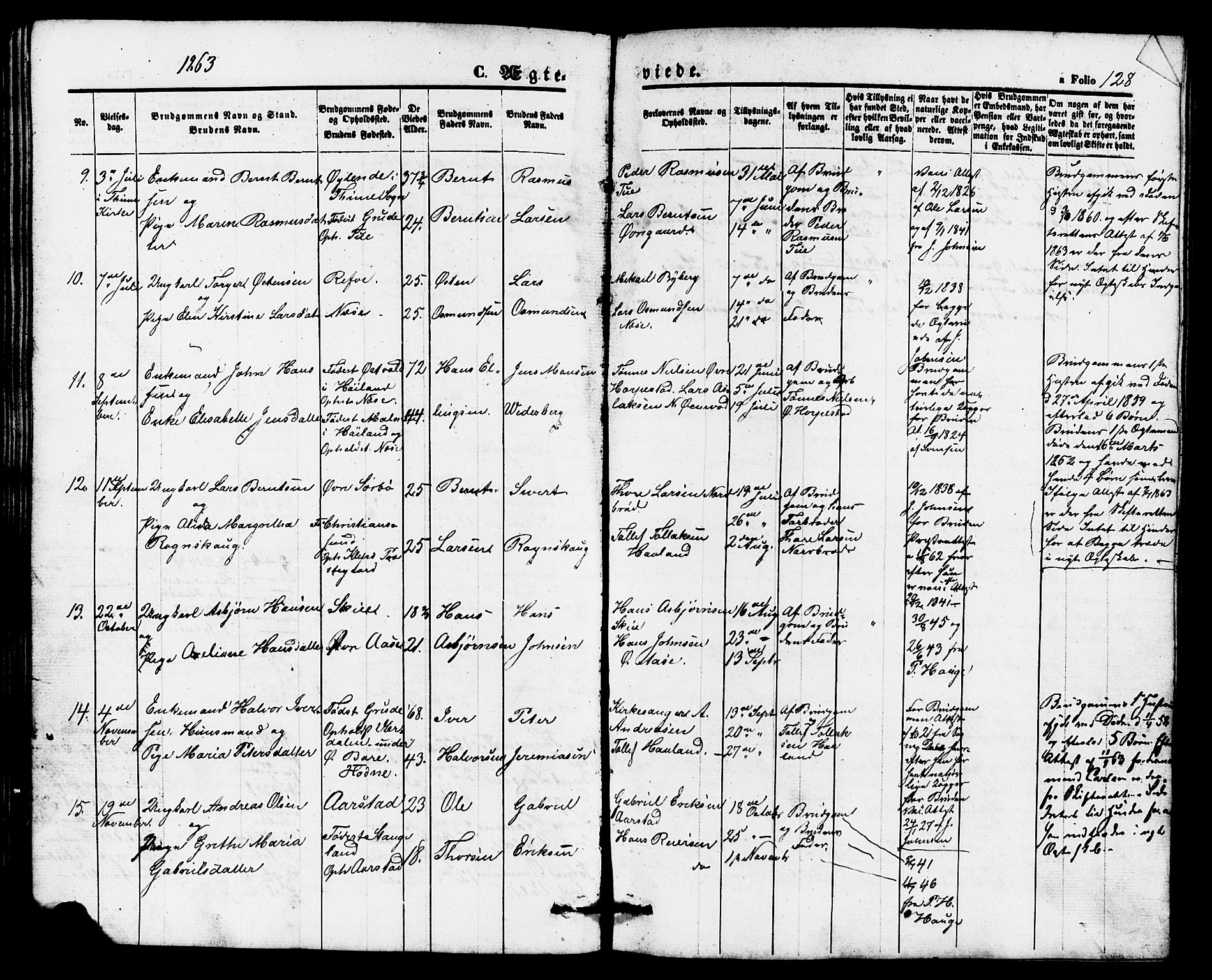 Klepp sokneprestkontor, AV/SAST-A-101803/001/3/30BB/L0002: Klokkerbok nr. B 2, 1860-1875, s. 128