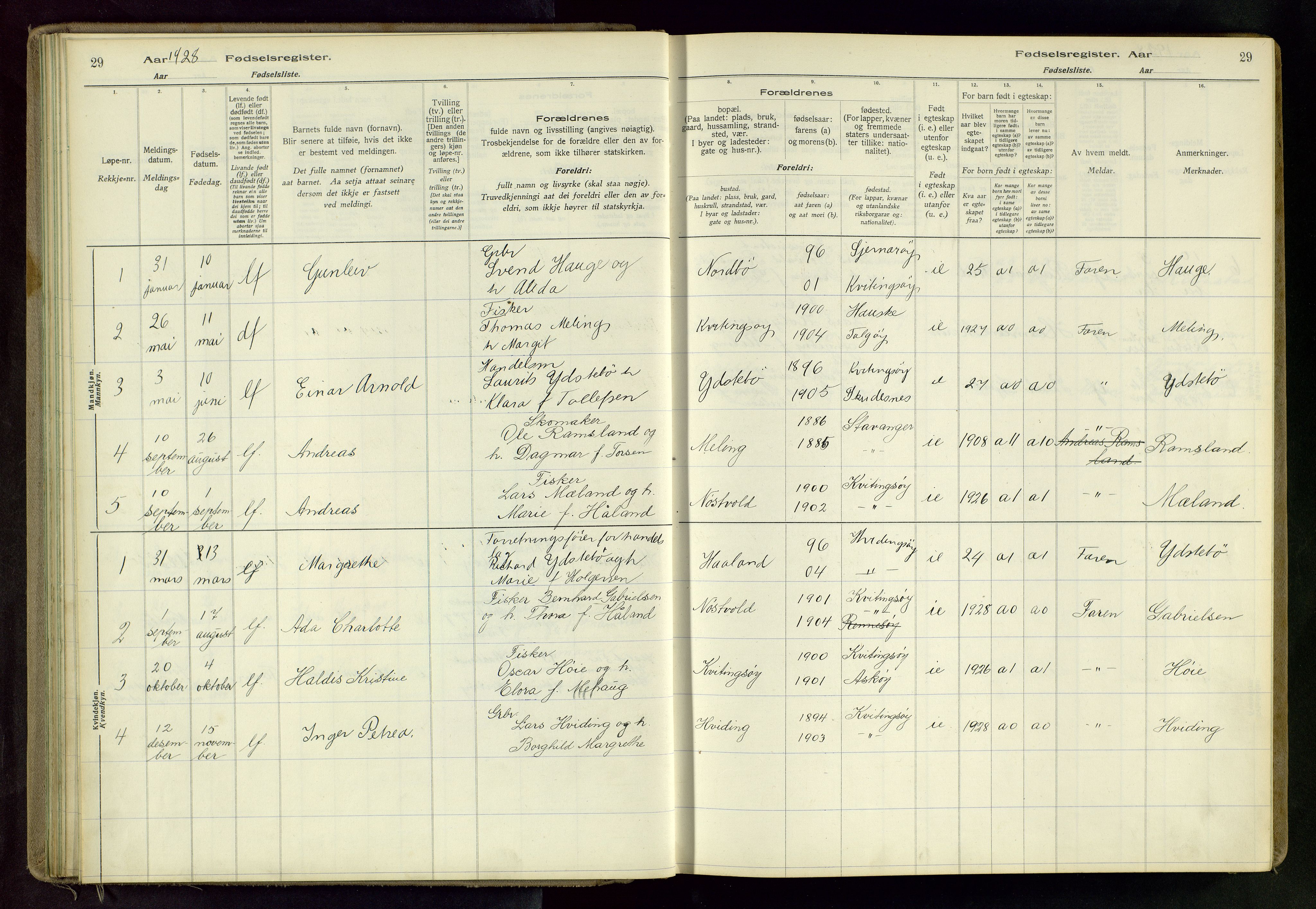 Randaberg sokneprestkontor, SAST/A-101798/001/A/L0004: Fødselsregister nr. 4, 1916-1982, s. 29