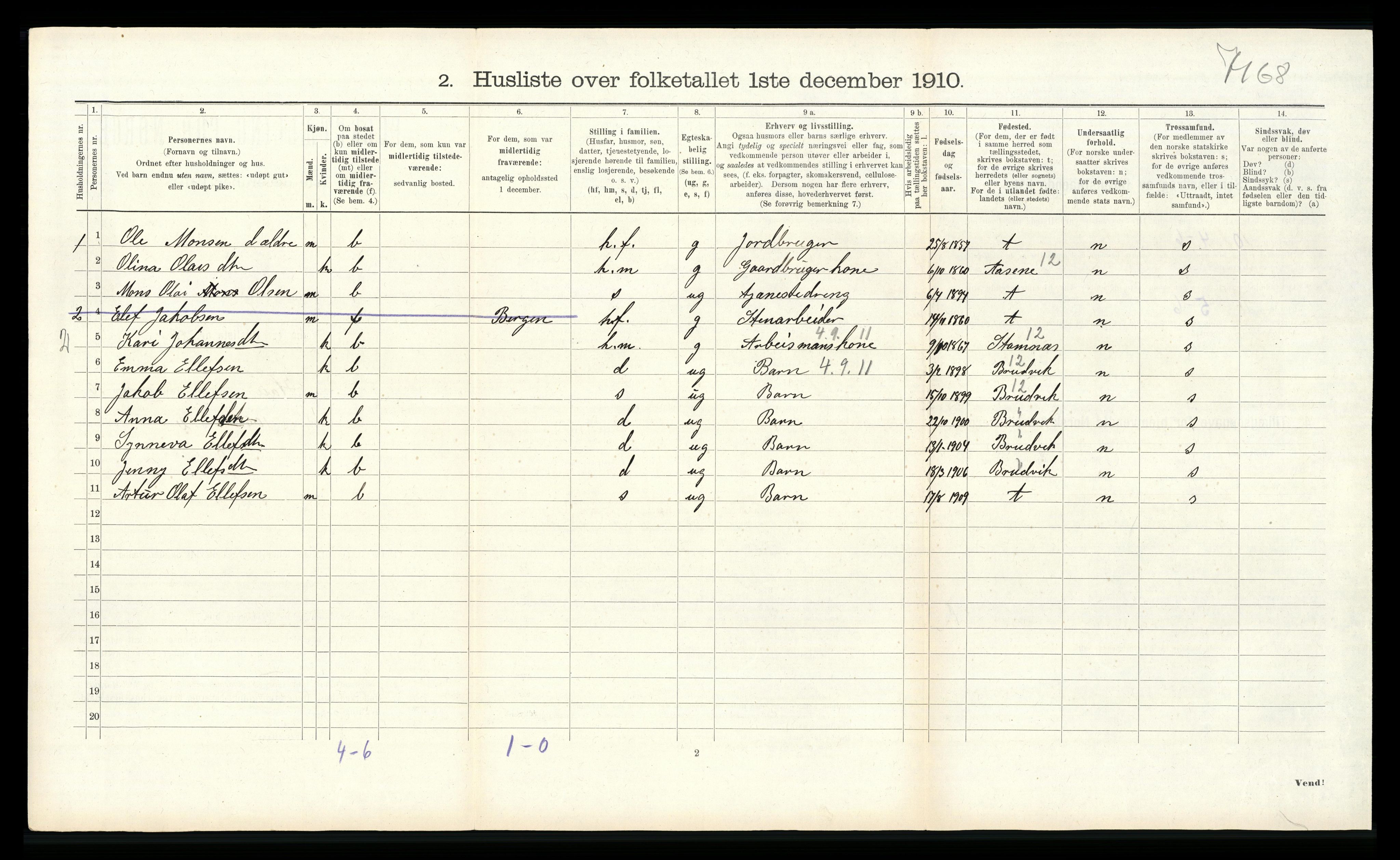 RA, Folketelling 1910 for 1250 Haus herred, 1910, s. 1329